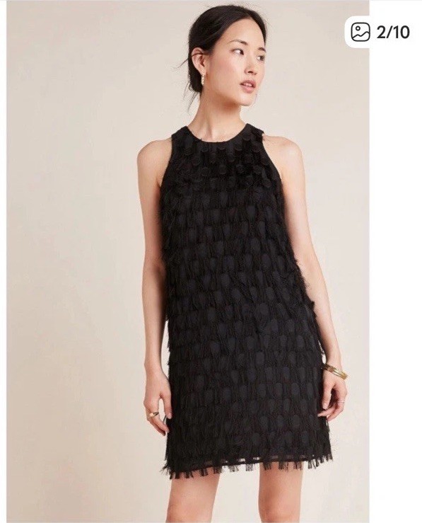 Anthropologie Women’s Roxie Textured Feather Fringe Dress Black Whimsigoth Sz 8