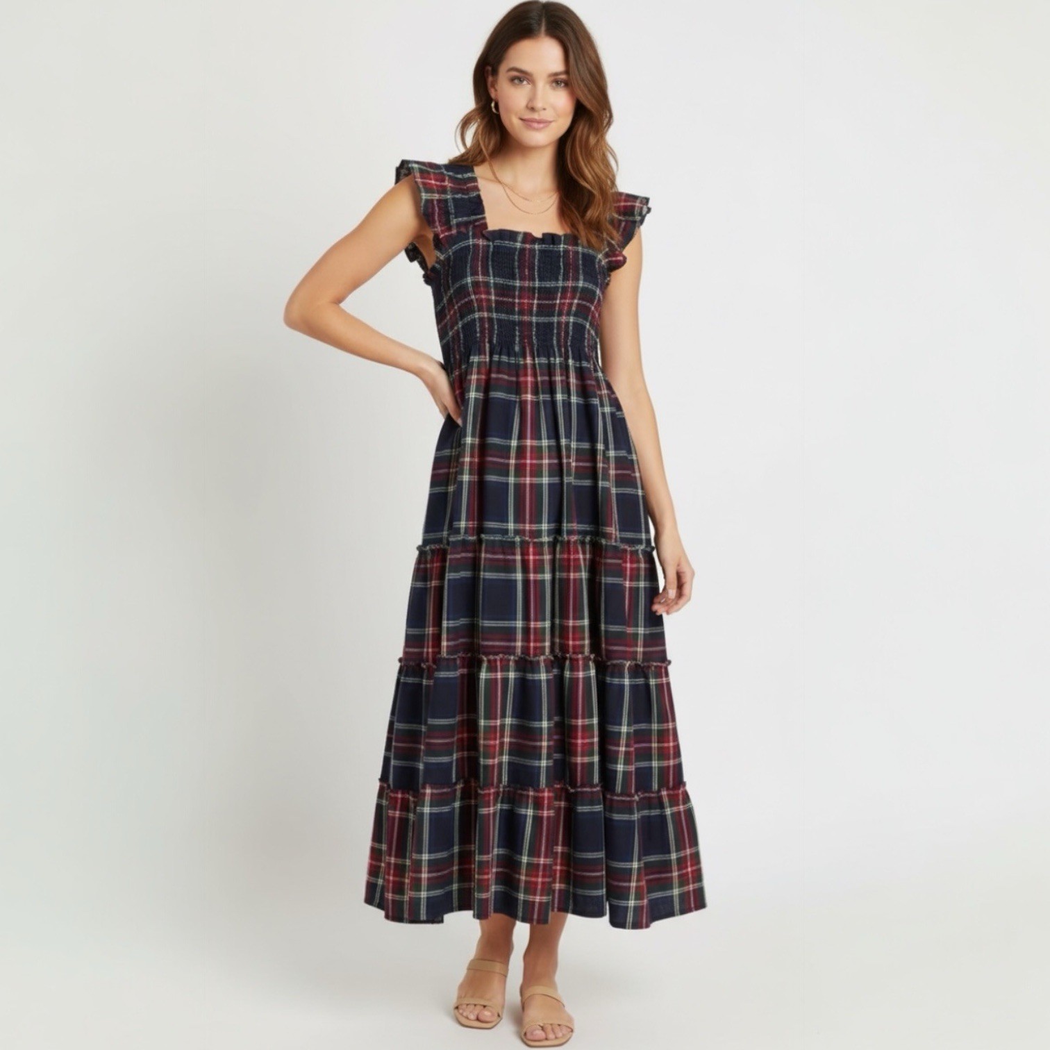 Hill House Ellie Midi Nap Dress Navy Tartan Plaid Size Large