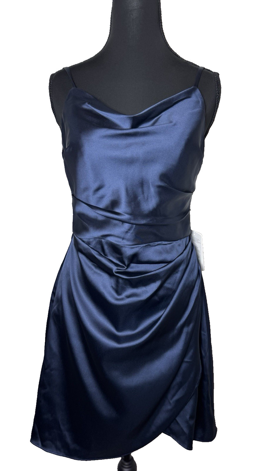 Stacees Dark Navy Satin Cocktail Dress 4 Cowl Neck Party Special Occasion NWT