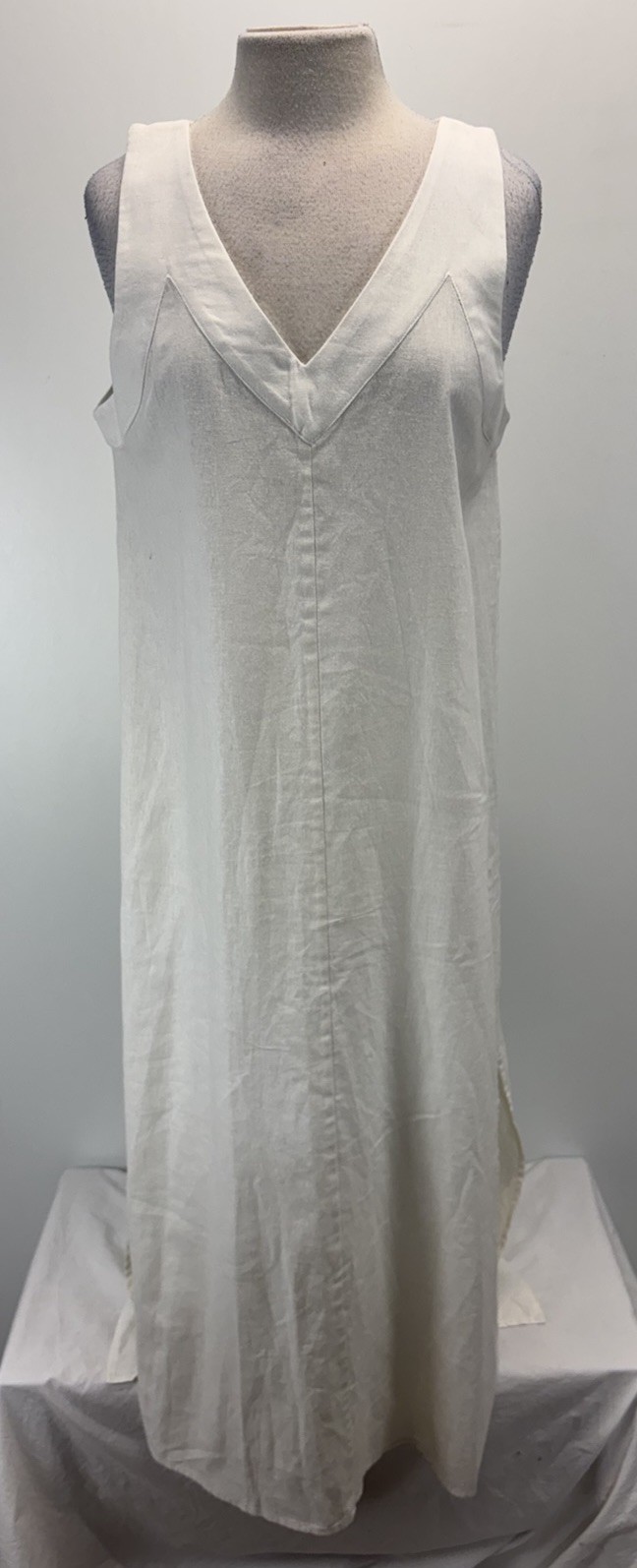 DKNY V-Neck Linen Maxi Slip Dress Minimalist Lagenlook Classic Quiet Luxury M