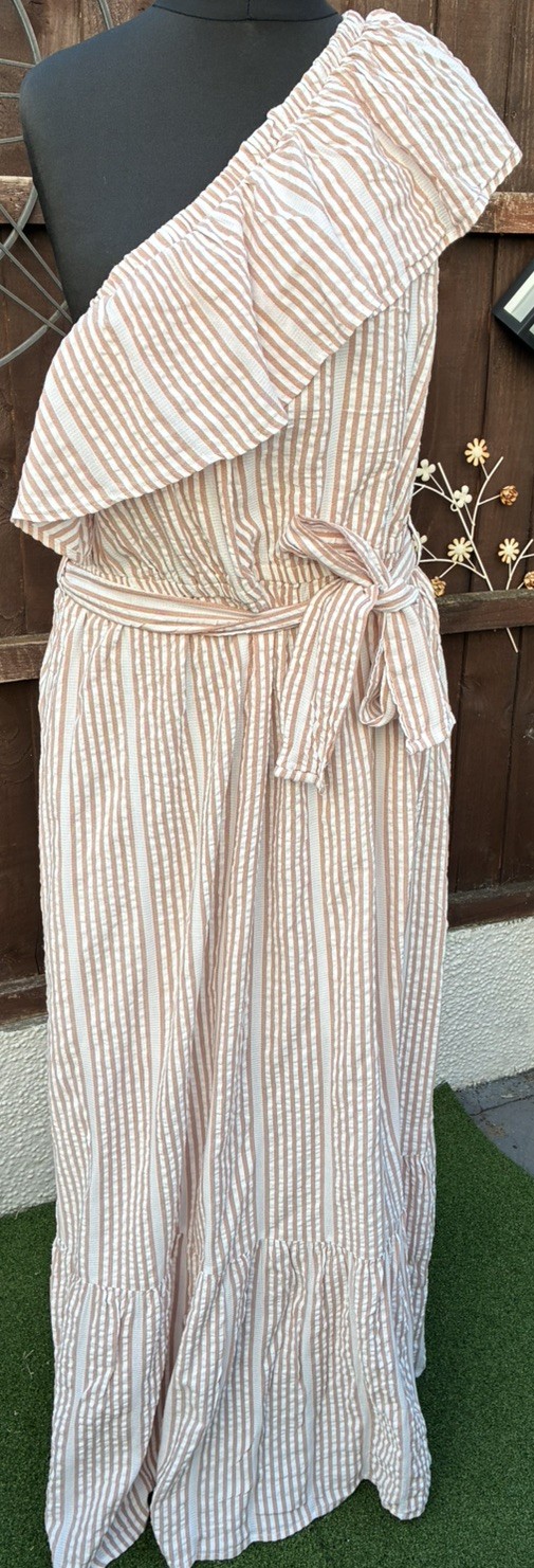 Next of the shoulder Beige/White Striped Maxi Dress size 20