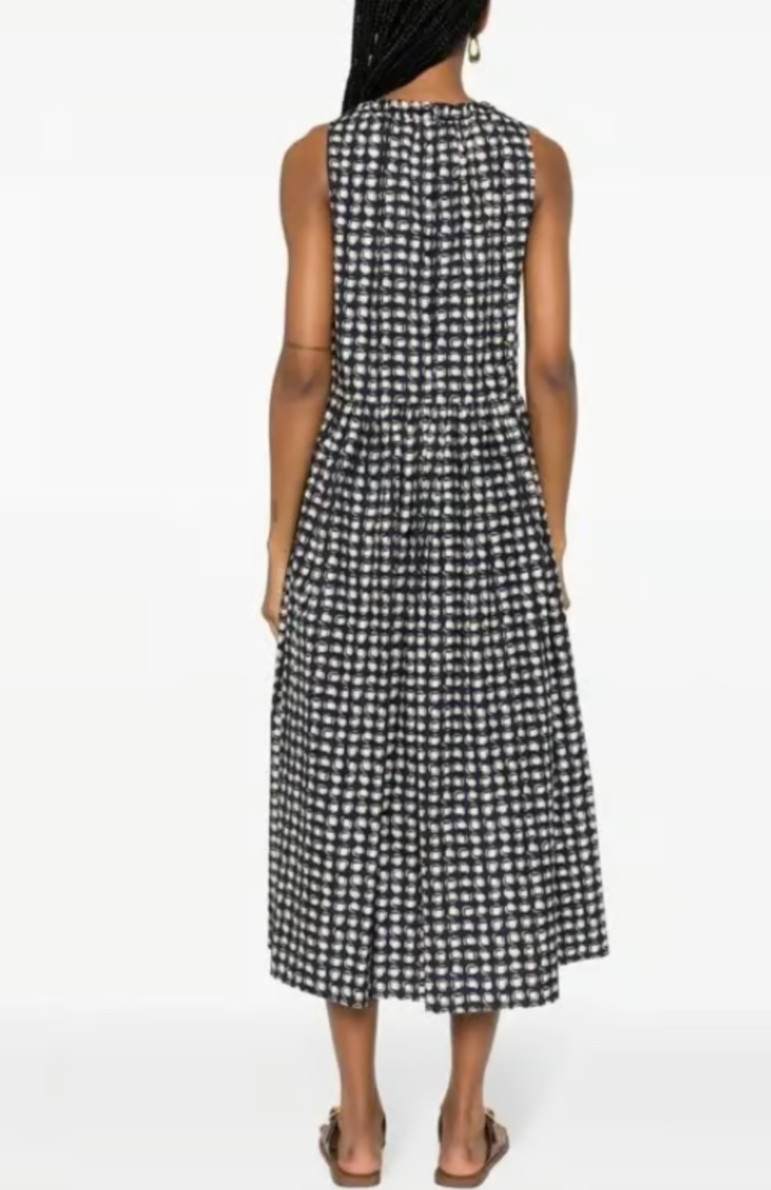 MaxMara Navy/Cream Gina Fit & Flare Geo Pattern Poplin Dress Size US 6