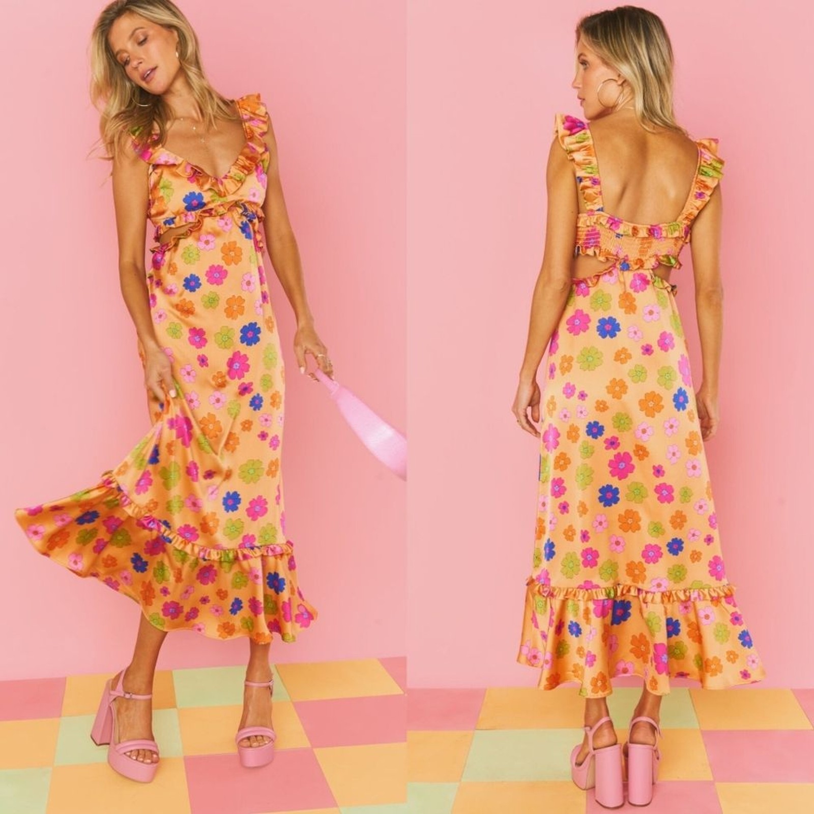 Show Me Your MuMu Lane Poppin Poppy Midi Dress L Wedding Party Feminine 70s