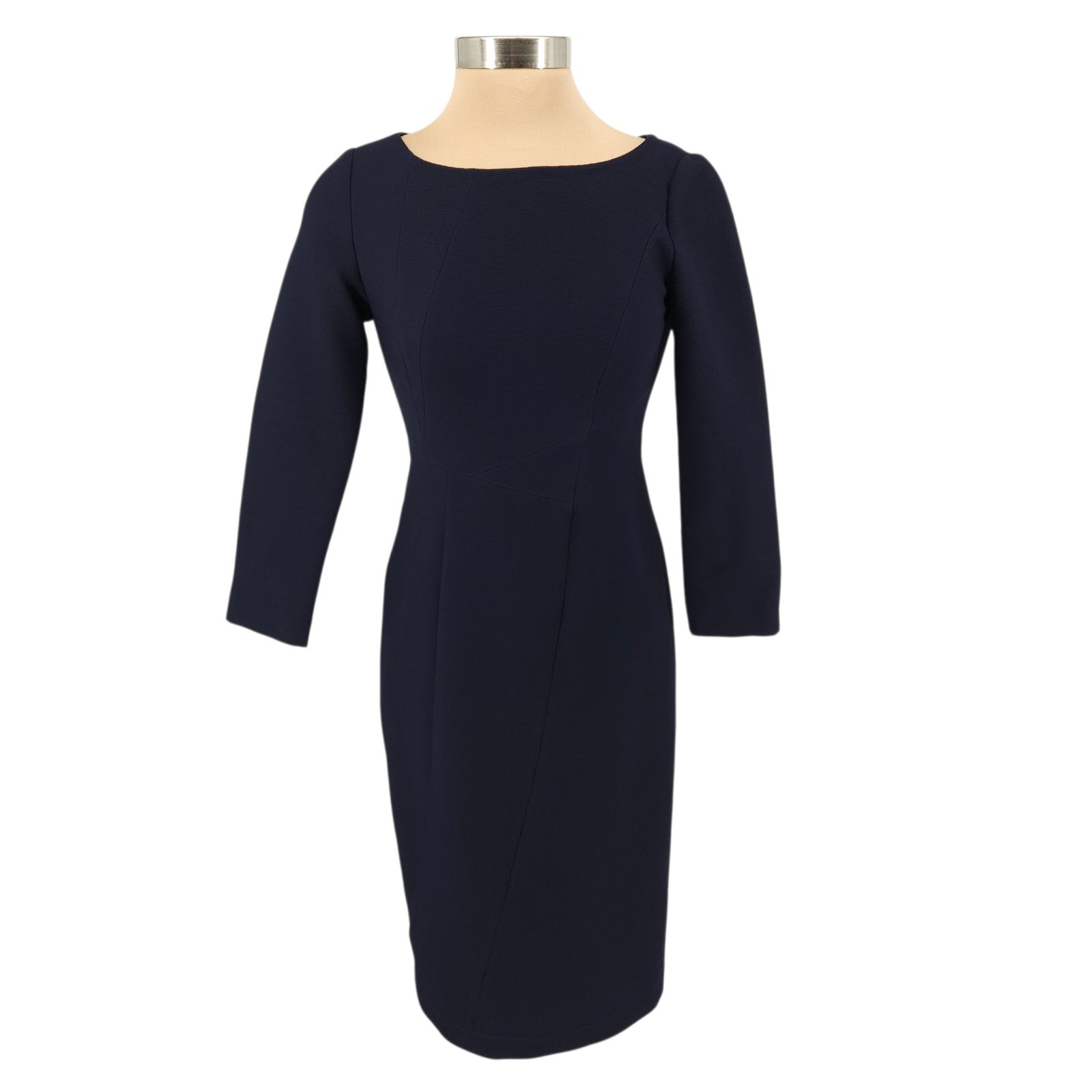 Antonio Melani Midi Sheath Dress Navy Blue Long Sleeve Rib Knit Zip Womens 4