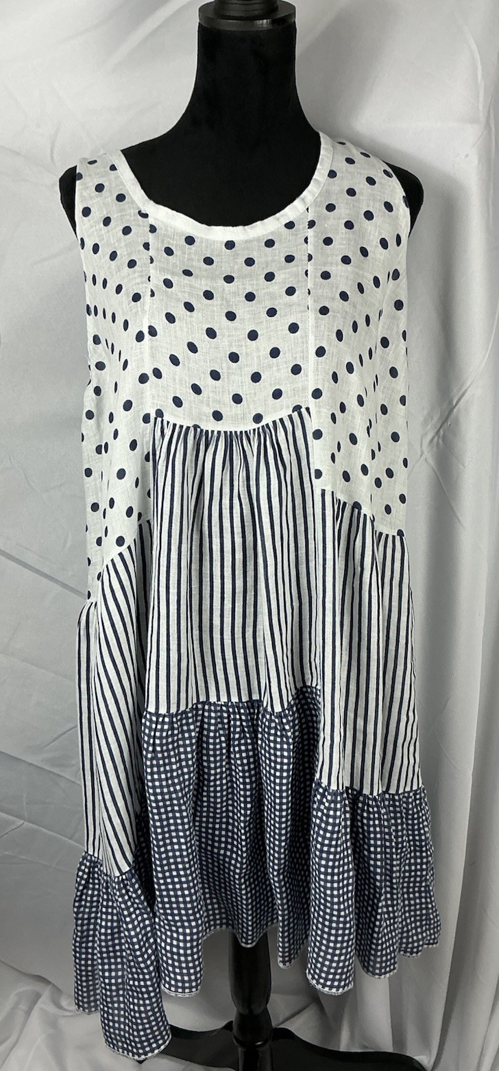 M Made in Italy 100% Linen Polka Dot, Stripe & Check Oversized Dress Size XS