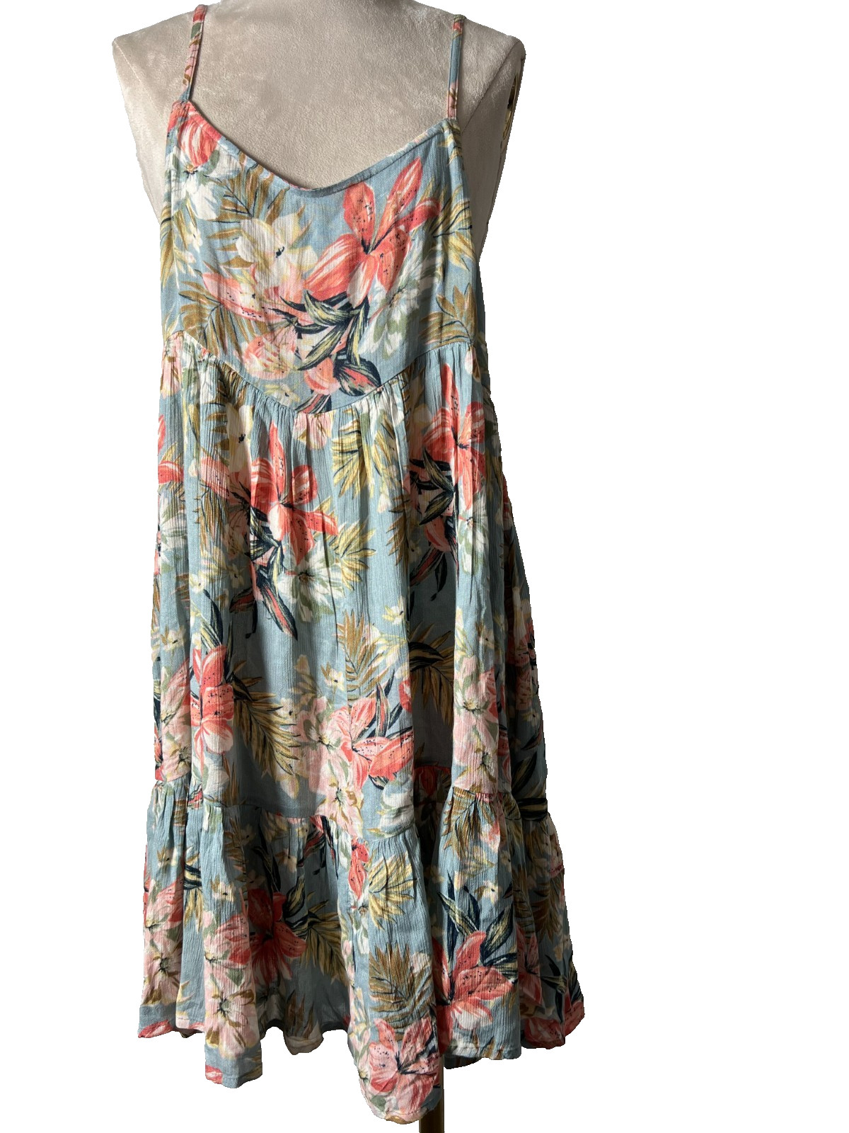 Oneill baby doll tropical floral summer sun dress XL beach resort flowy ruffle