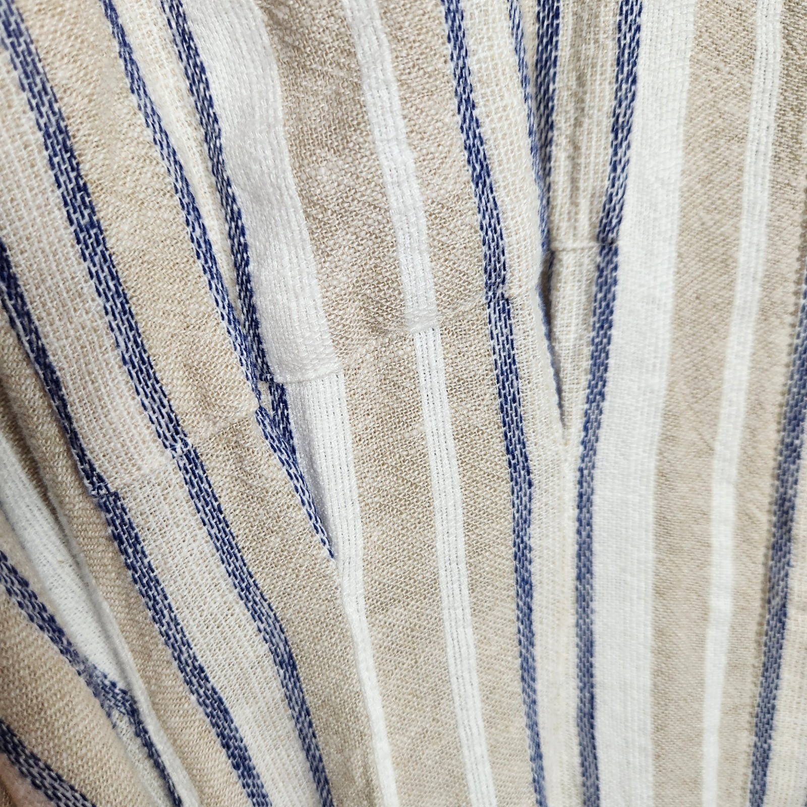 Banana Republic Linen Blend Striped Midi Shirt Dress Size M White Blue Nautical