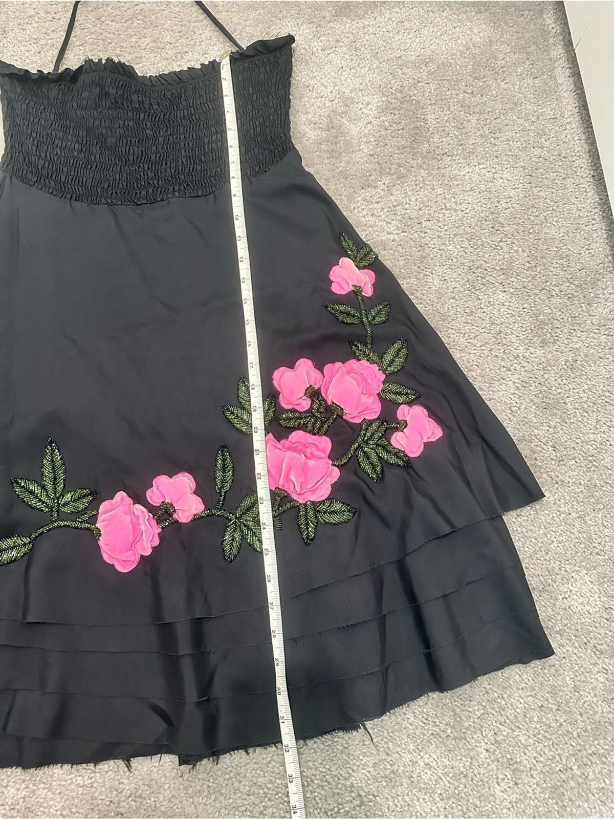 Betsey Johnson Vintage Smocked Halter Dress With Flower Detail Size Medium