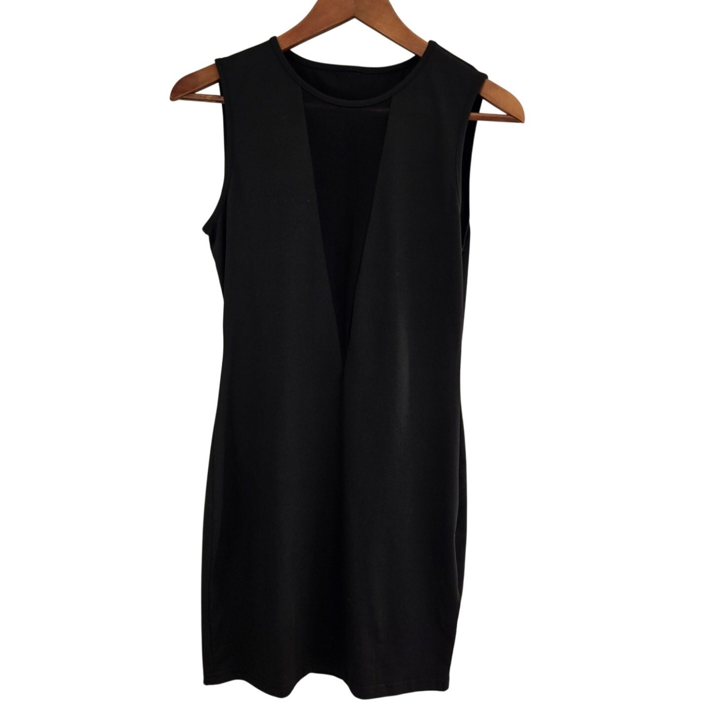 Black Deep V Sheer Sleeveless Shift Style Sexy Mini Night Out Party Dress Size M