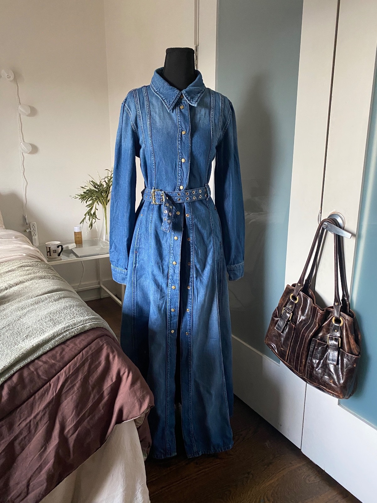 GANNI summer ’25 blue denim corseted maxi flare dress size 36 perfect condition