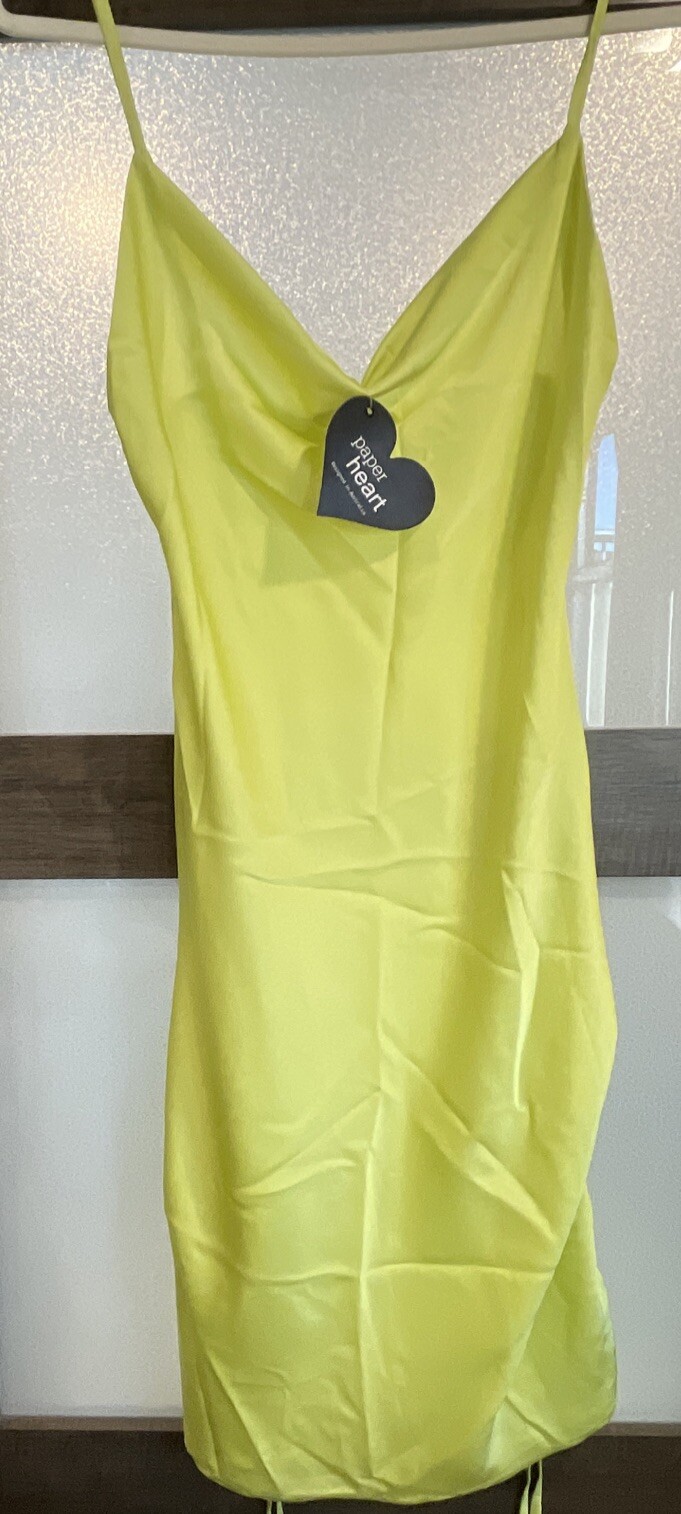 90’s Paper Heart Sleek Spaghetti Strap Slip Dress Drawstring Ruched Sides Sz XS