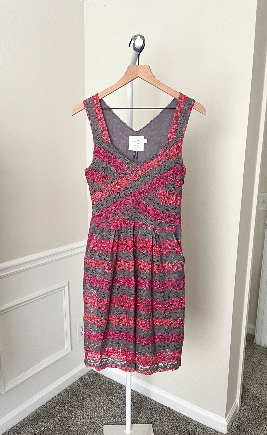HD in Paris ANTHROPOLOGIE Fit & Flare Sleeveless Lace Dress Red Grey Women’s 6