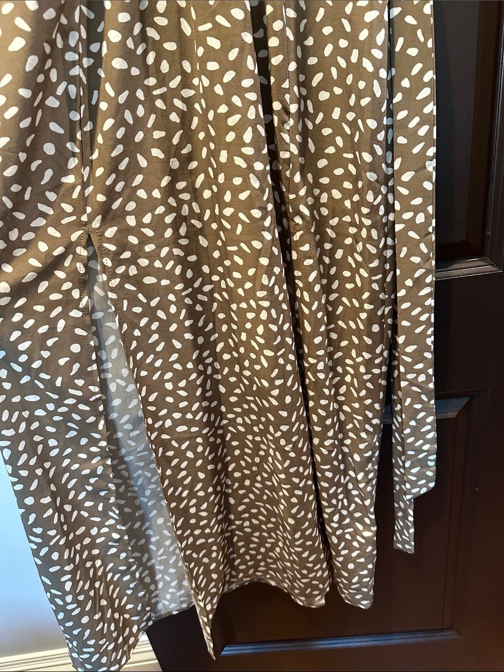 Brown and White Spotted Maxi Dress with Slits Size L