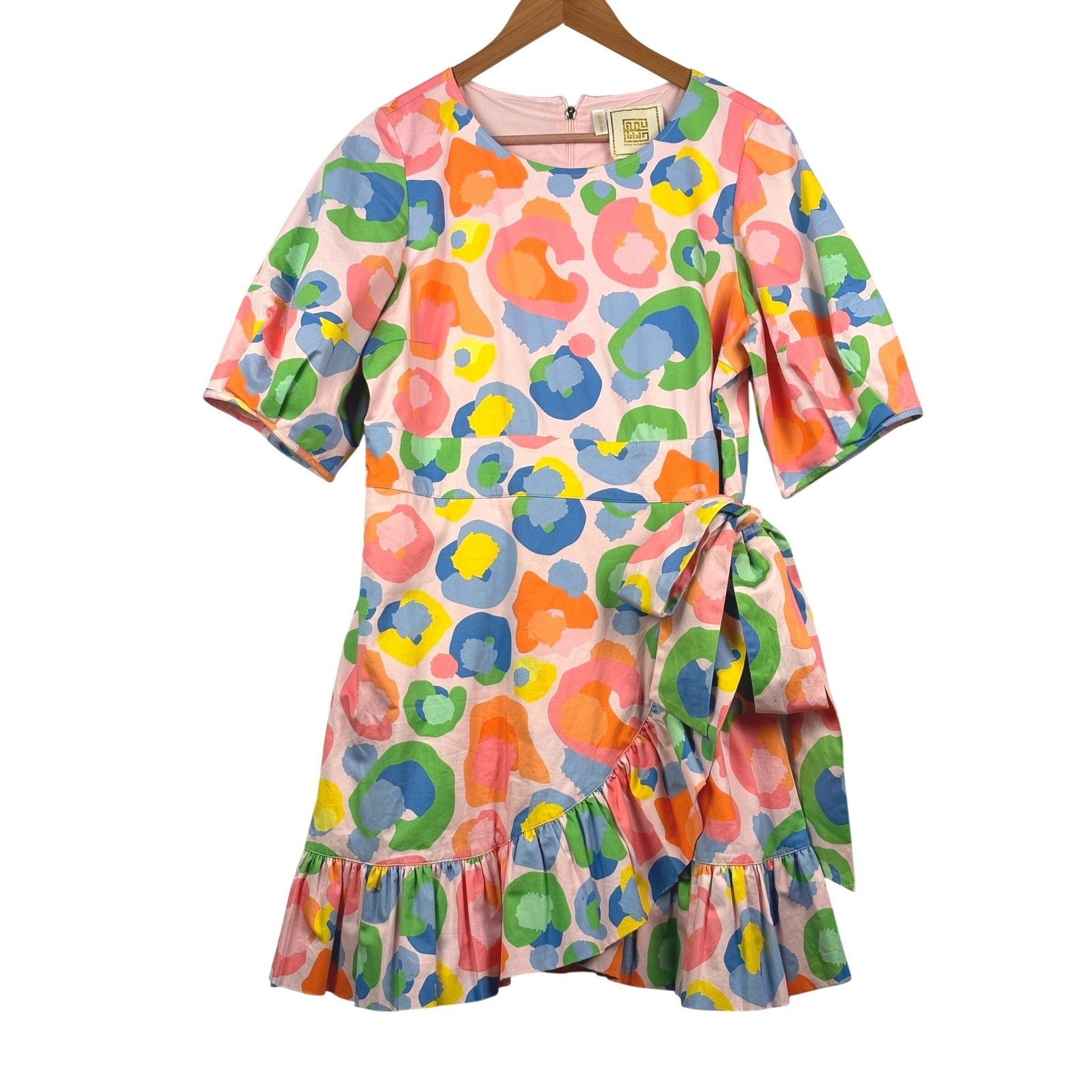 Emily McCarthy Womens Savannah Mini Dress Ruffle Wrap Sz L Party Preppy Spring
