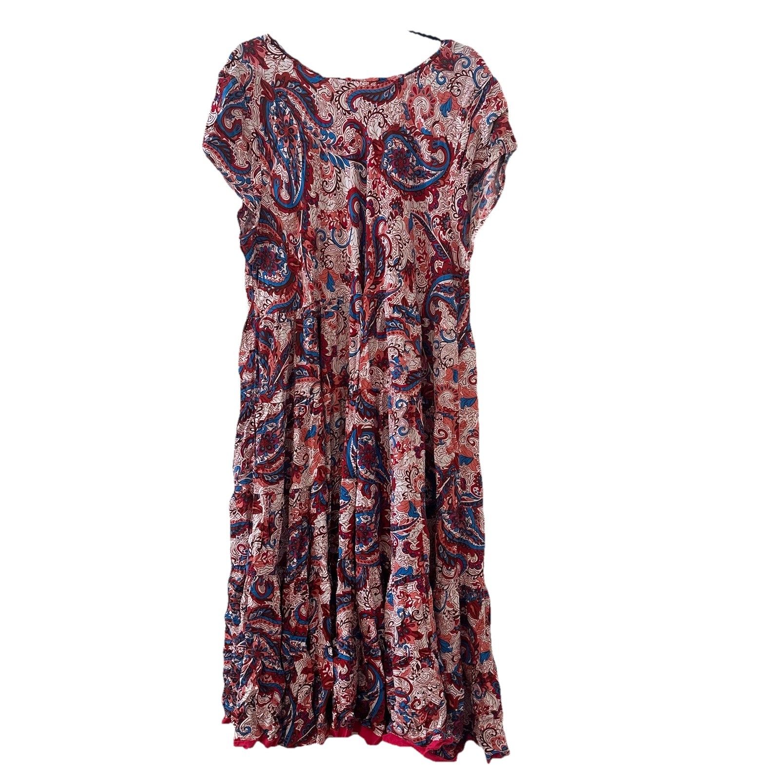 Soft Surroundings Boho Kara Tiered Midi Dress Red White Blue Pink Plus Sz 3X