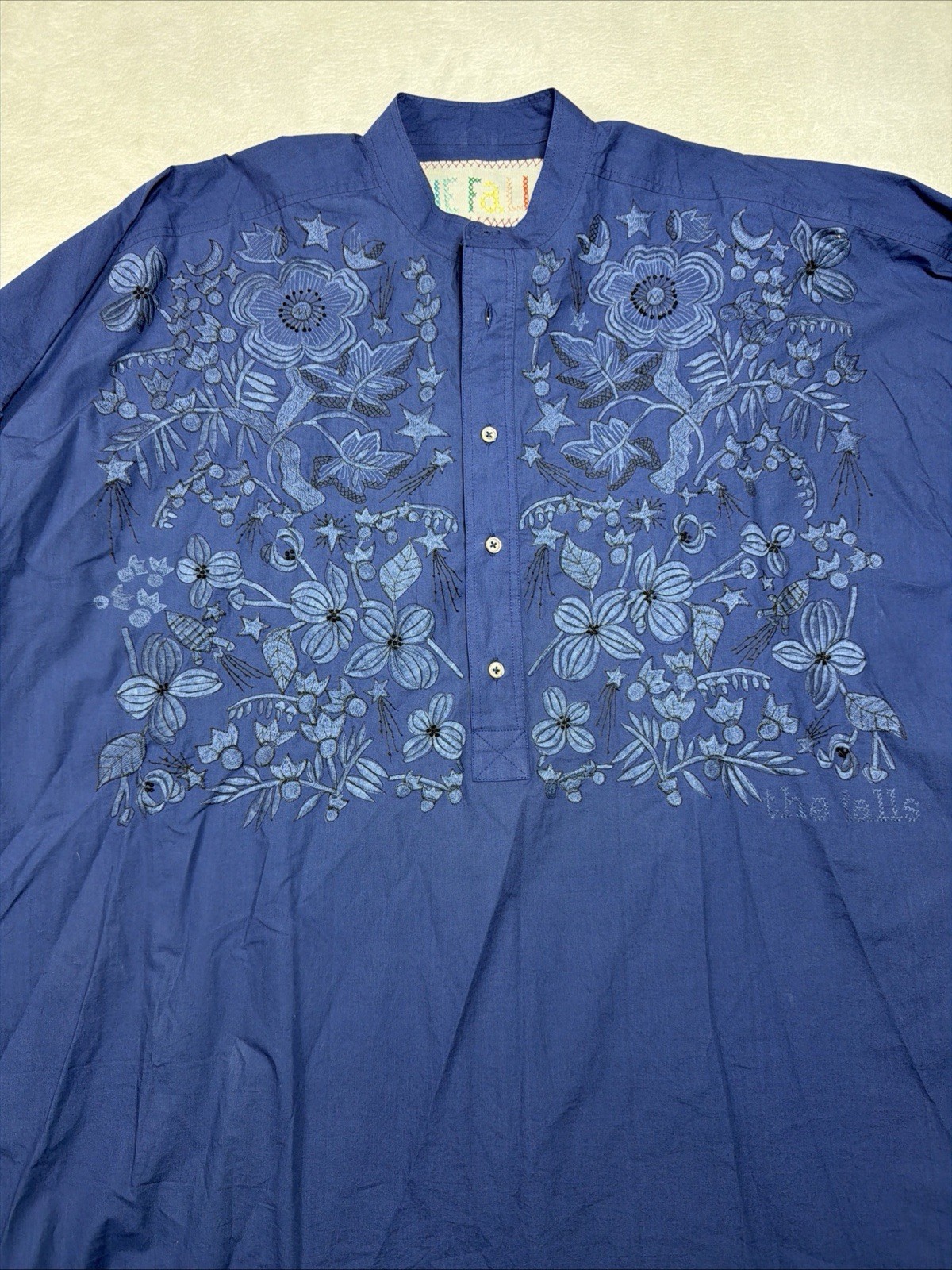 The Falls NYC Kaftan Dress One Size Womens Blue Hand Embroidered Tunic Luxury