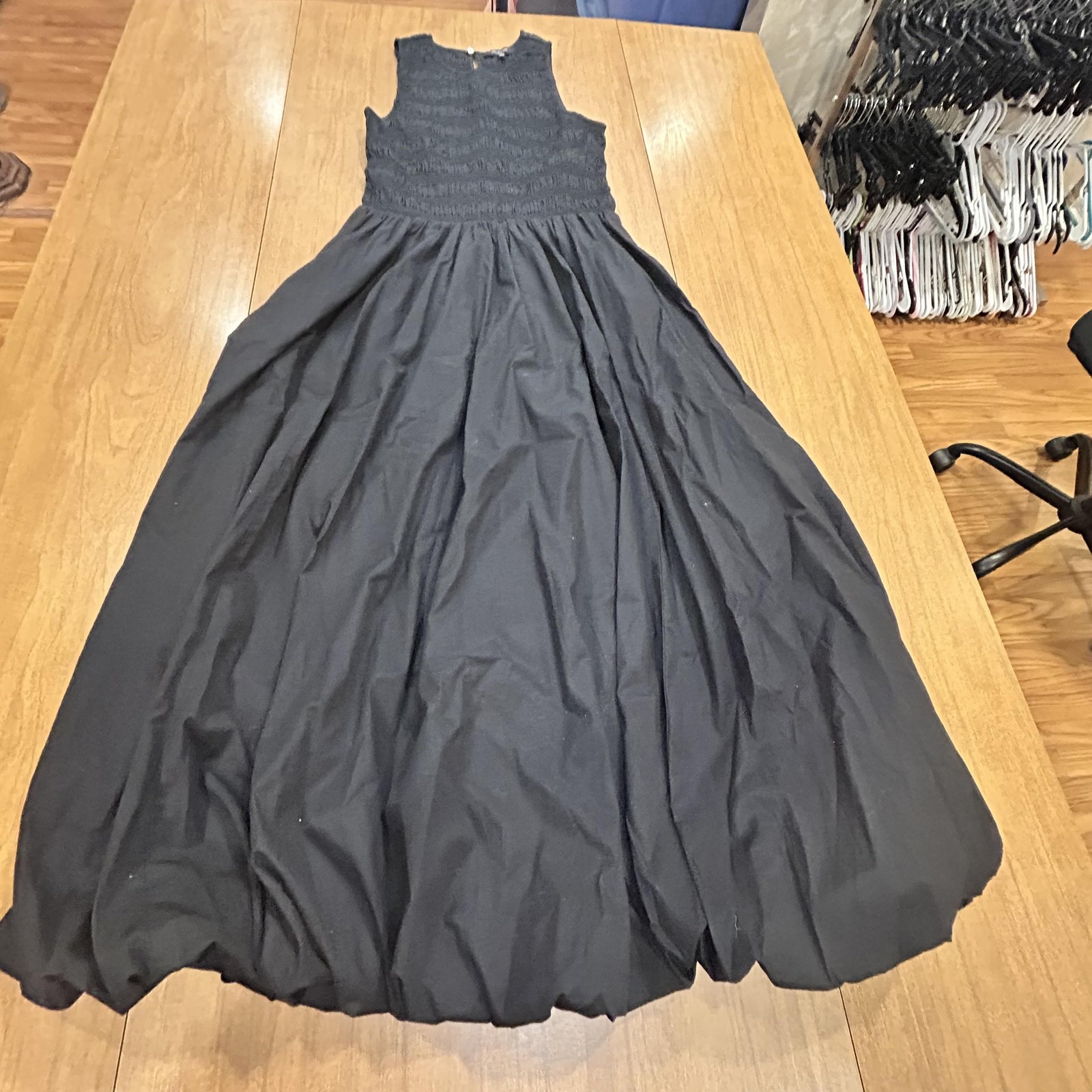 Madewell Dress Womens Small Black Smocked Scoop Neck Maxi Sundress Cotton Summer