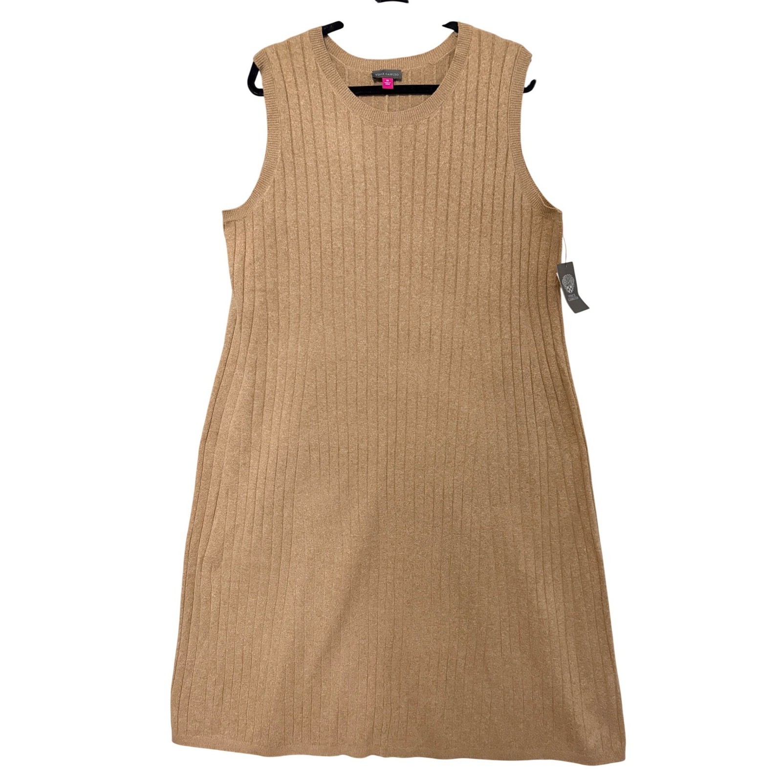 Vince Camuto Sweater Dress Women 3X Tan Ribbed Knit Sleeveless Midi Shift NEW