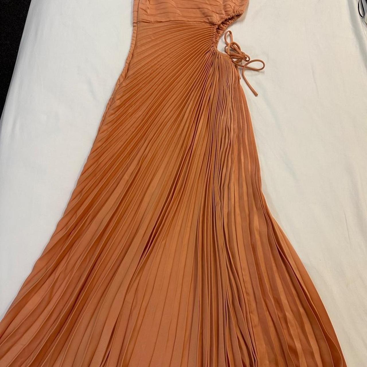 Shareen Collections One Shoulder Pleated Maxi Dress Peach Apricot Cut Out Formal