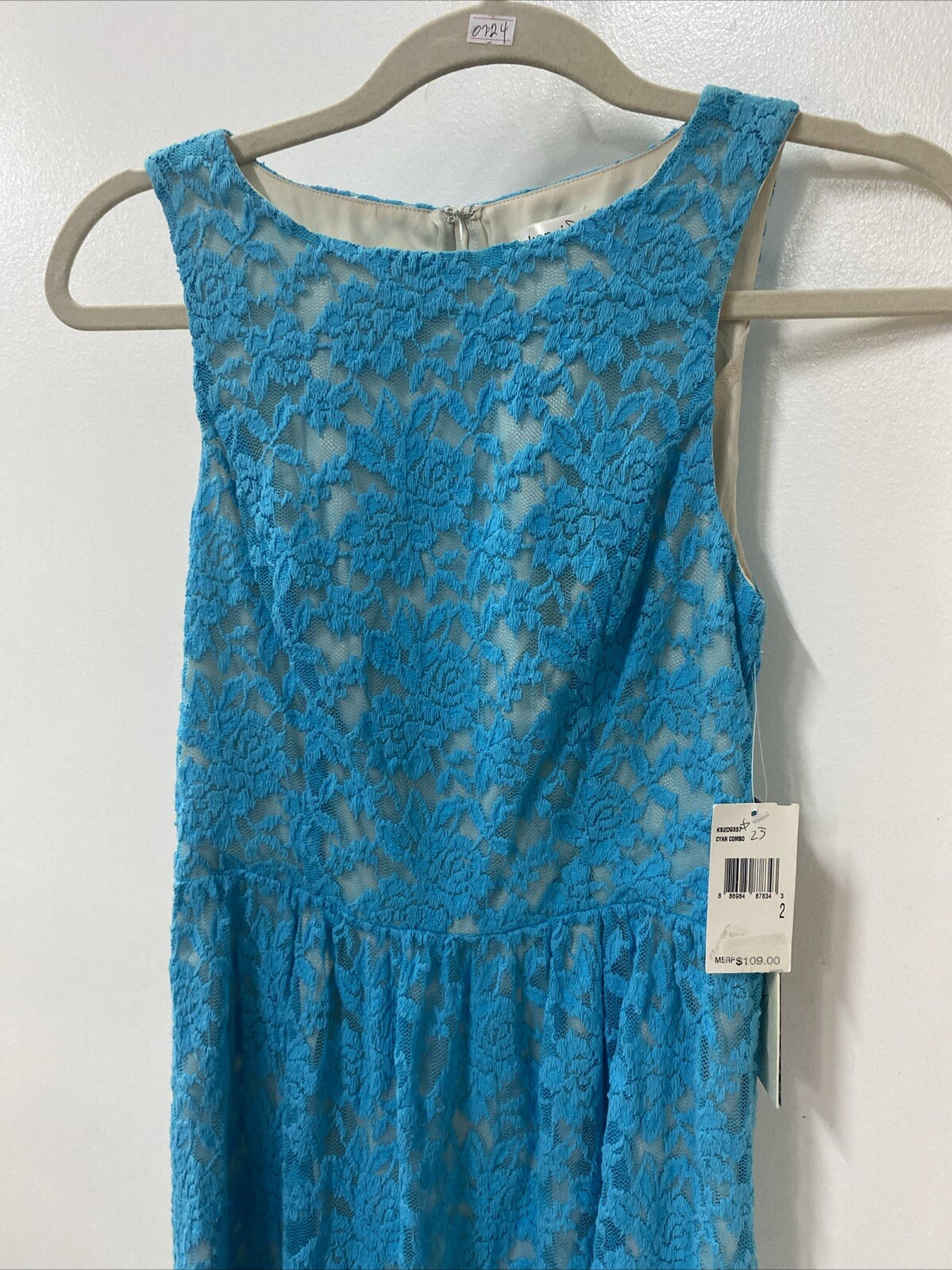 Womens Kensie Turquoise Lace Dress Lined Beige Size 2 New With Tags