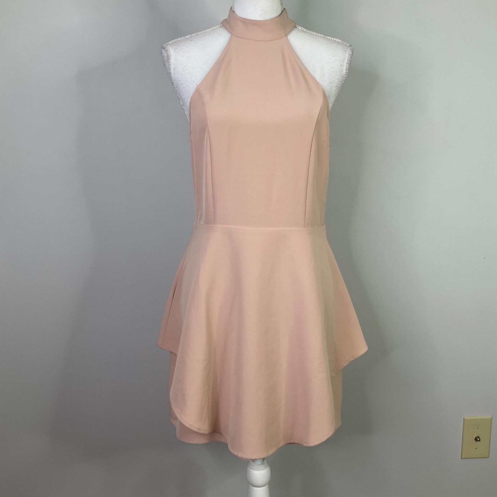 TOBI Mini Dress Poppy Blush Skater Women Size Medium Halter Neck Open Back
