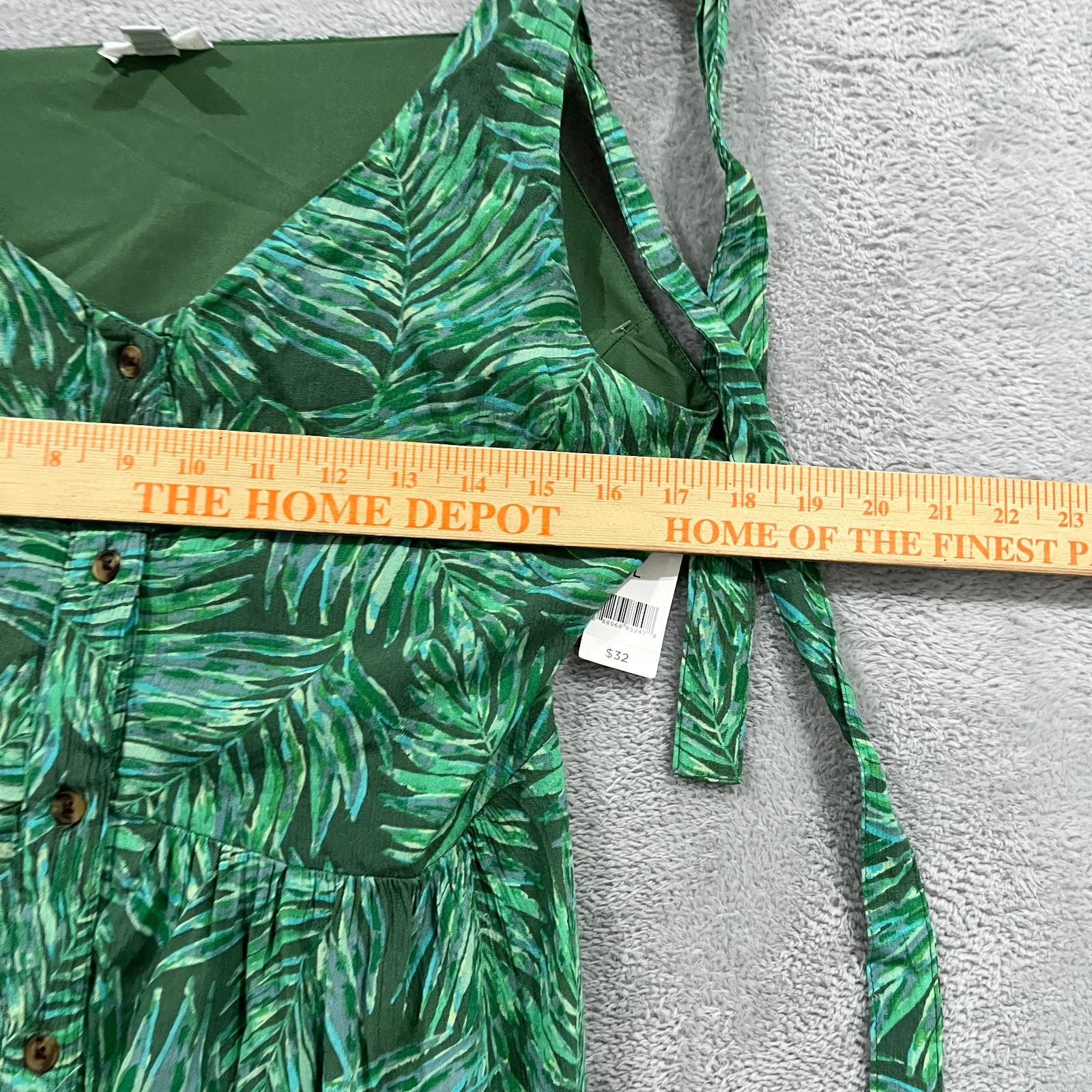 Dip Dress Large Chiffon Sleeveless Tie Straps Button Up Lined Green Aloha Boho
