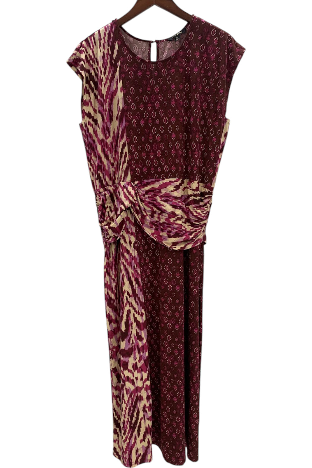 IMAN Women’s Global Chic Printed Knit Drape Midi Dress Wine