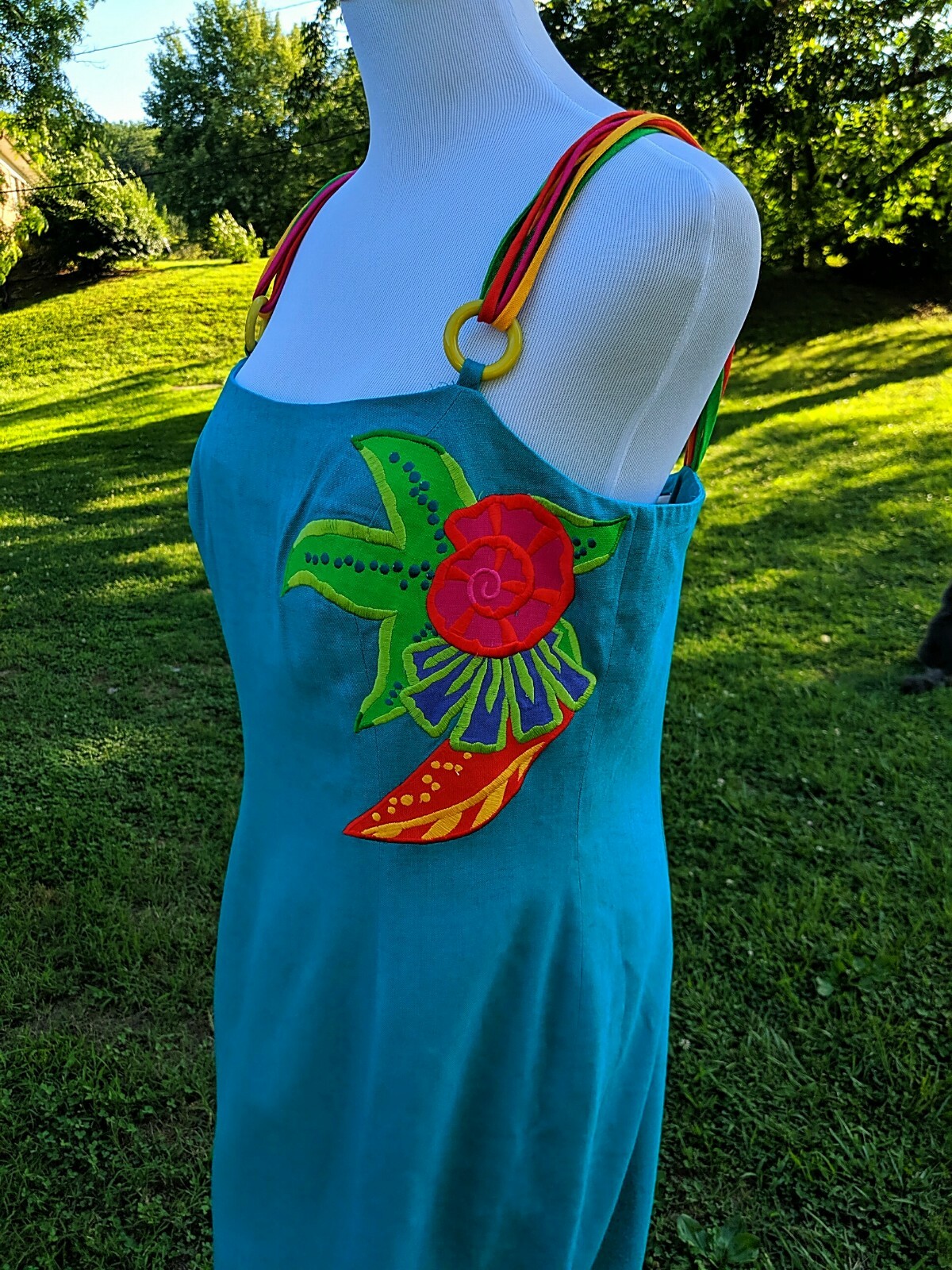 VTG. DEBORAH LAWS LINEN BLEND TROPICAL PRINT DRESS SZ 12