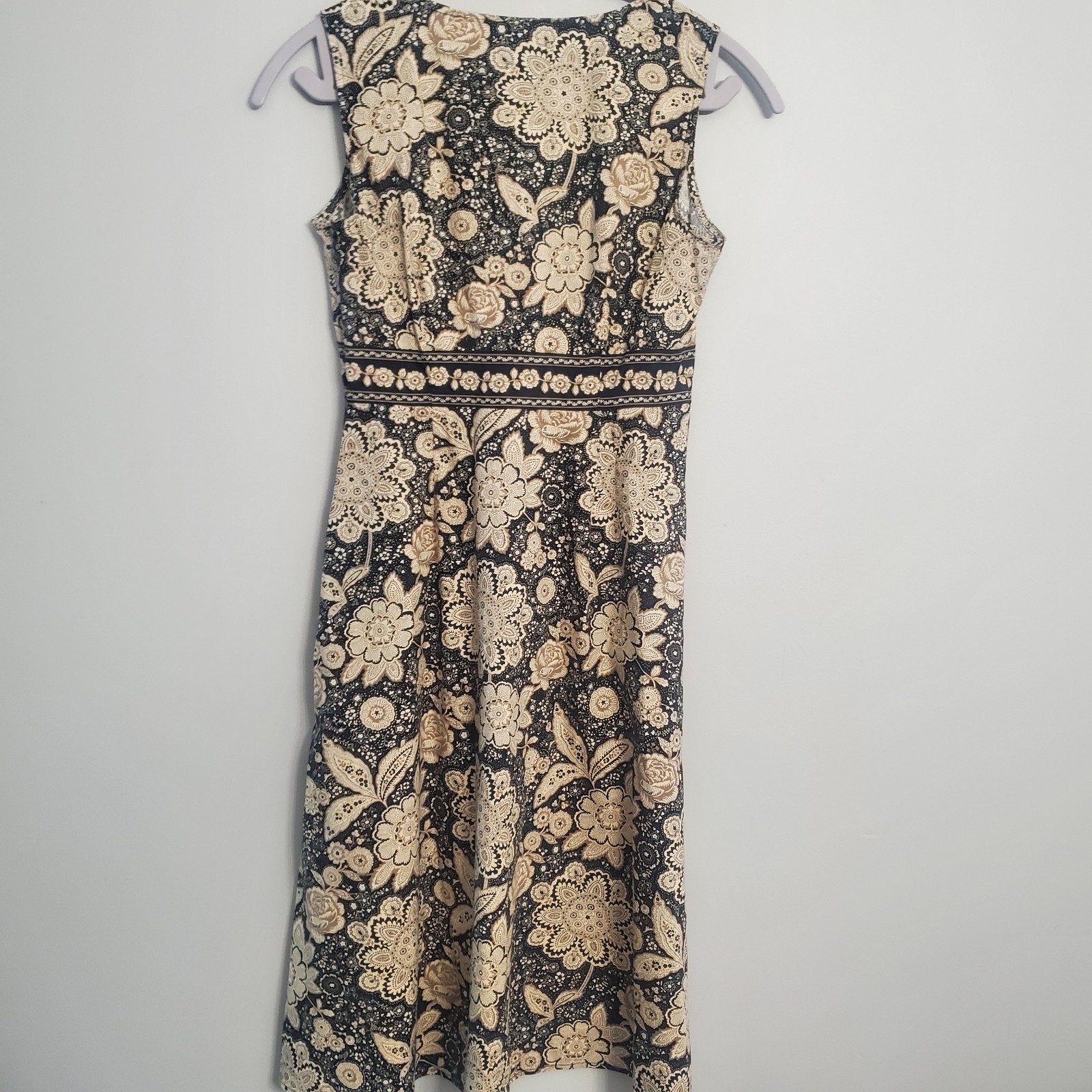Croft & Barrow Black Brown & Beige Floral Sleeveless Dress Sz 6P Resortwear