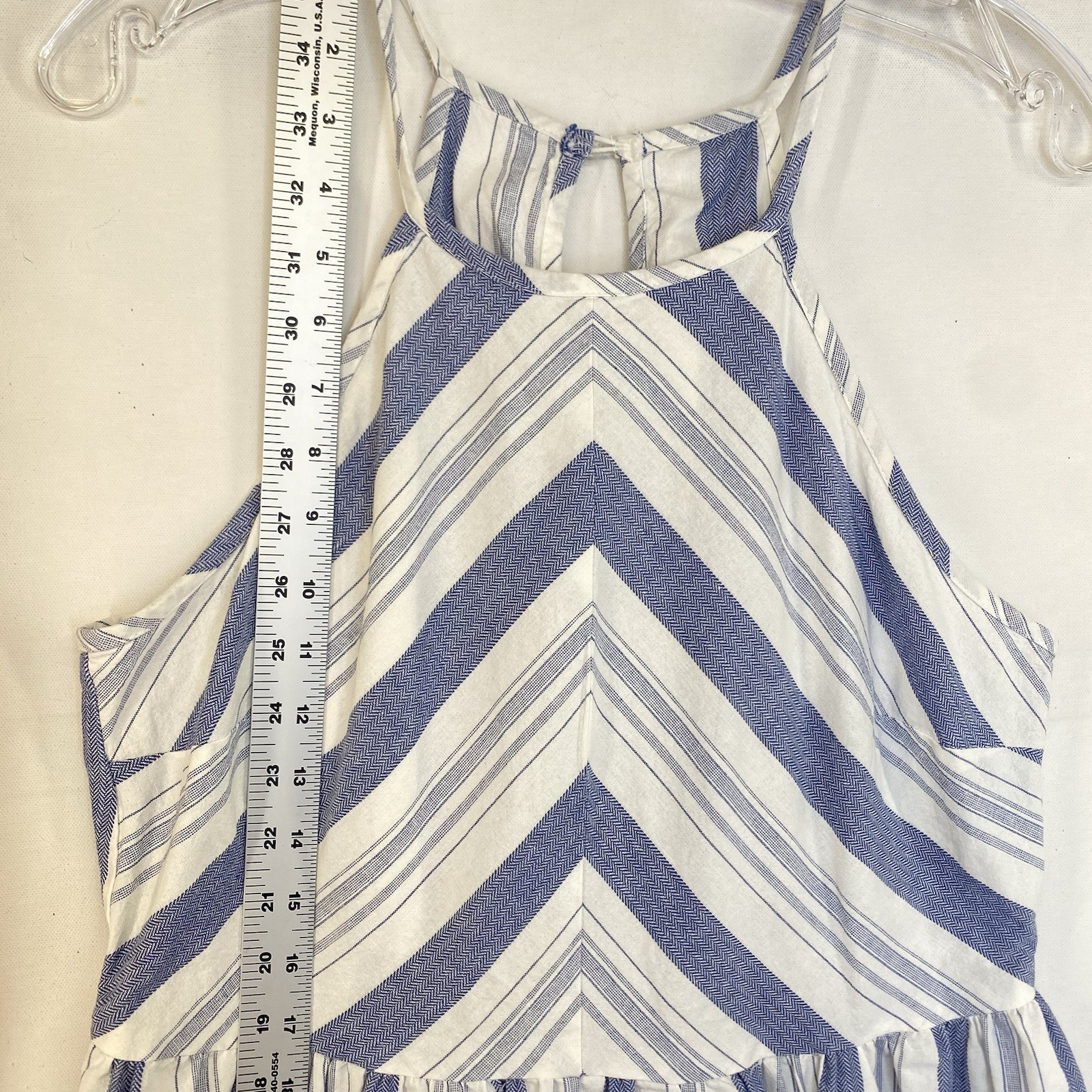 Summer Halter Midi Dress L Striped Cotton Coastal Nautical Beach Resort