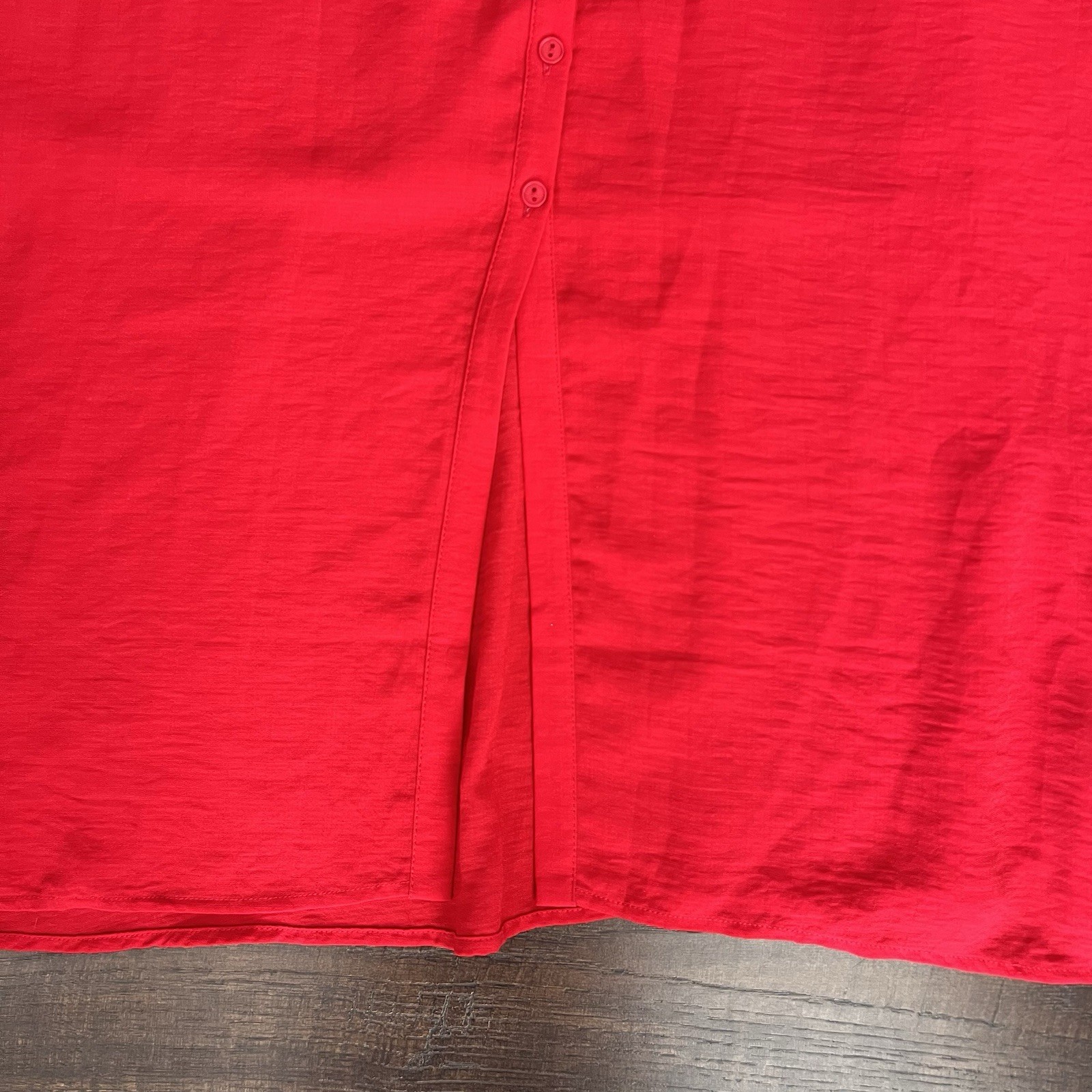 LUMIERE Red Spaghetti Straps Button Front Dress Tie Front Medium Summer Midi