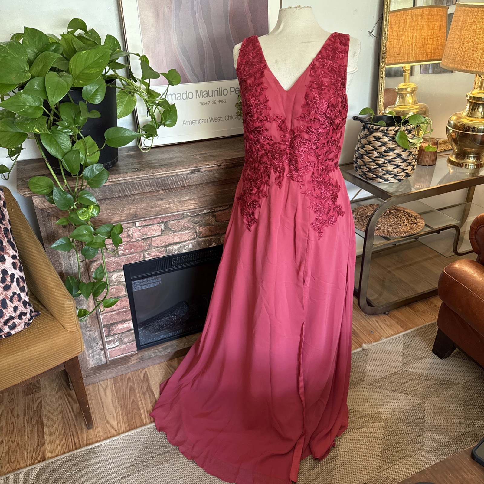 Wear Your Love Size 12 Formal Dress Wine Pink Fancy Appliqué Split Holiday New