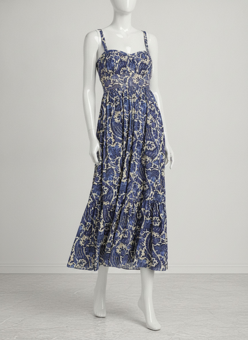 Ulla Johnson Women’s Blue Nadine Abstract Cotton-Blend Cami Midi-Dress Size 4