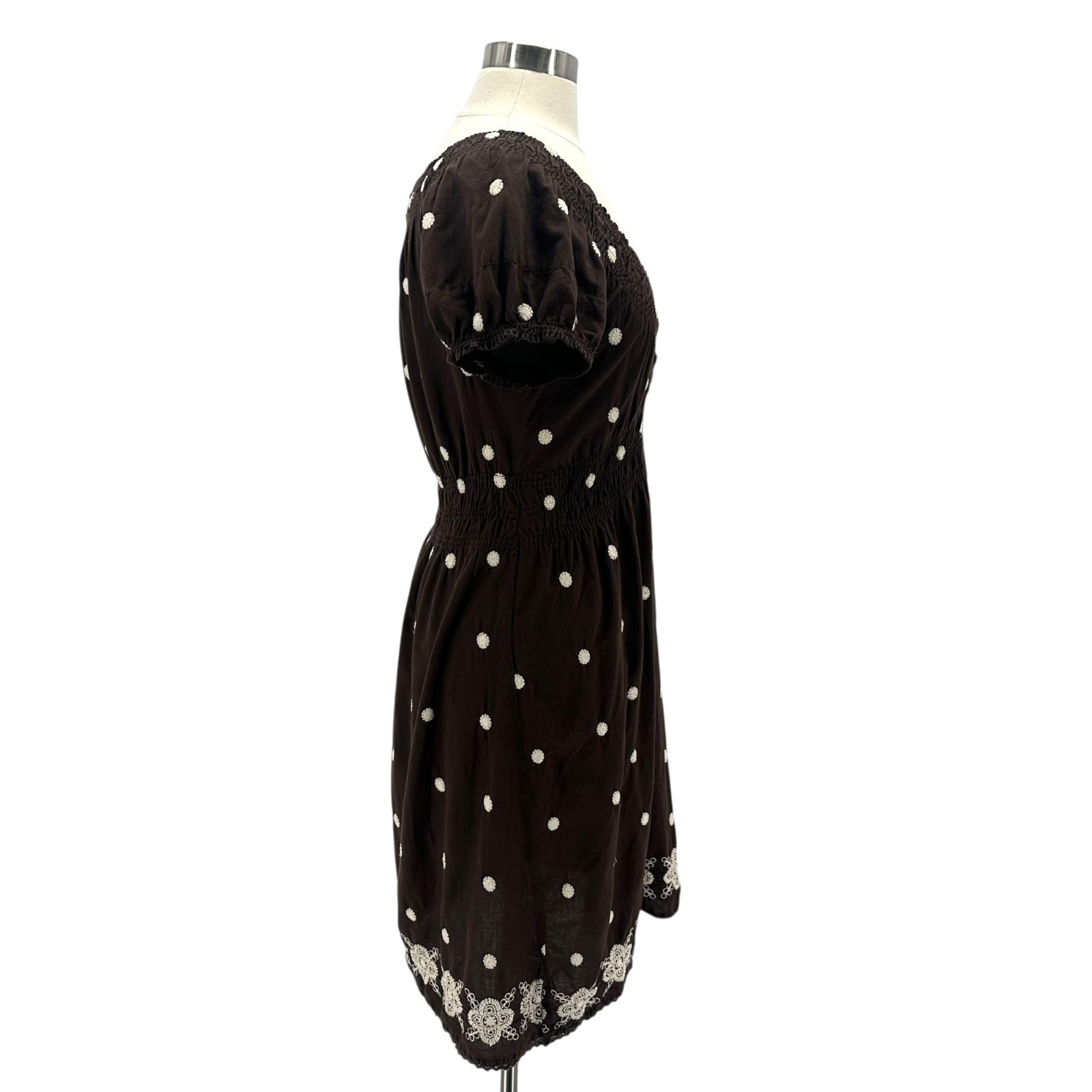 Cute Options Womens Large Dress Embroidered Polka Dot Brown Babydoll