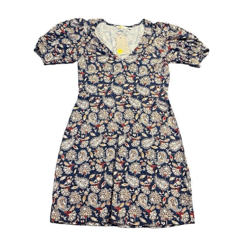 NWT BODEN V Neck Puff Sleeve Paisley Print Jersey Mini Dress 100% Cotton Sz 2R