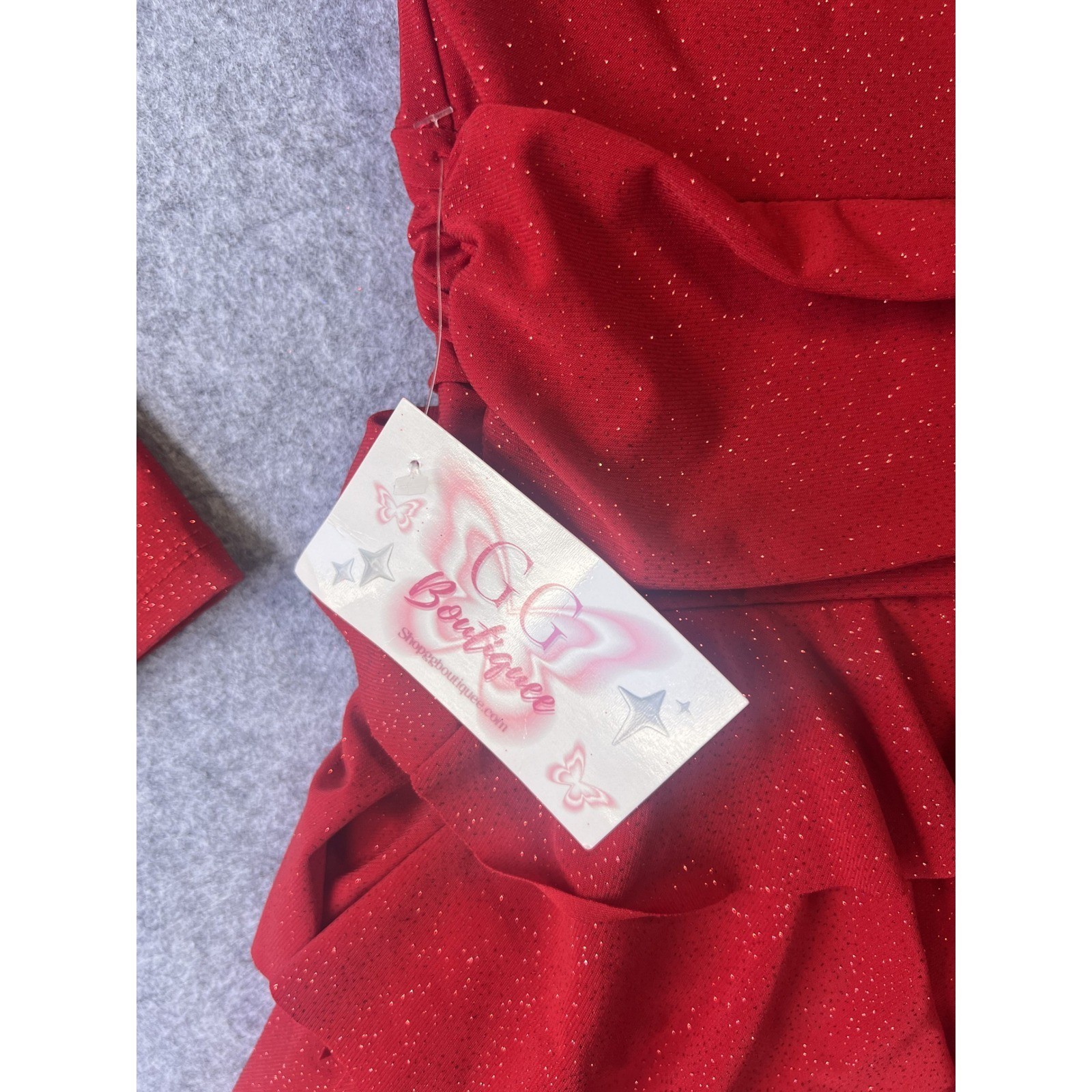 GG Boutique Tiered Ruffle Romper Dress XSmall Red Glitter Long Sleeve Skort