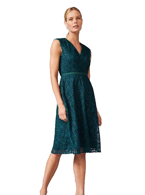 Phase Eight Dress Ester Lace Fit And Flare Belted Dark Green UK 14 RRP £150