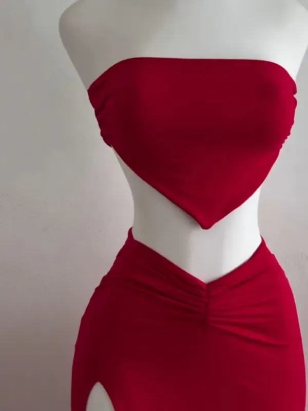 Strapless Backless Crop Top High Waist Skirt 2 Piece Set Women Summer Sexy Slim