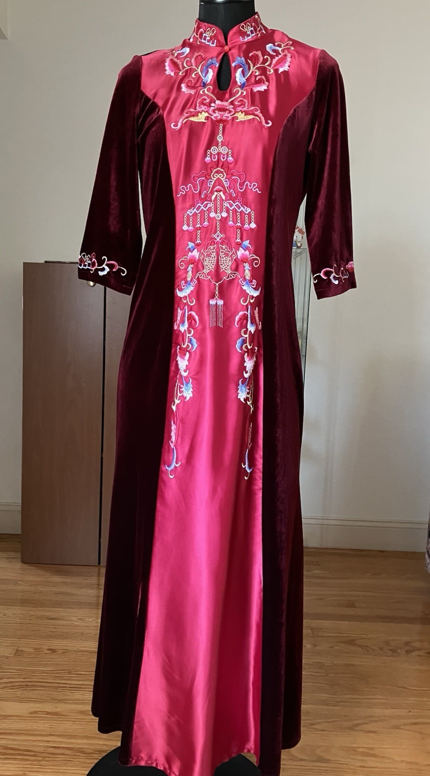 Maroon And Pink Chinese Elegant Dress