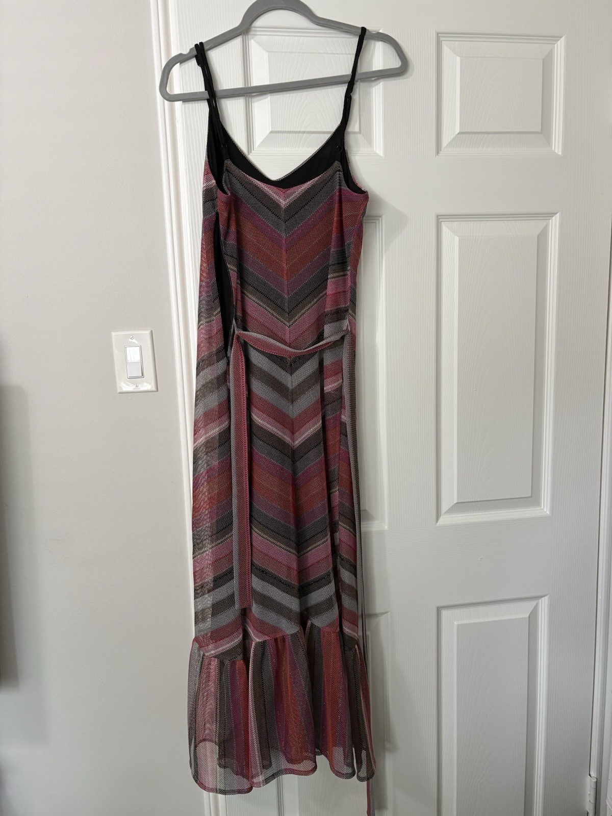 rachel roy women’s multicolor striped mesh v-neck strappy maxi dress size M