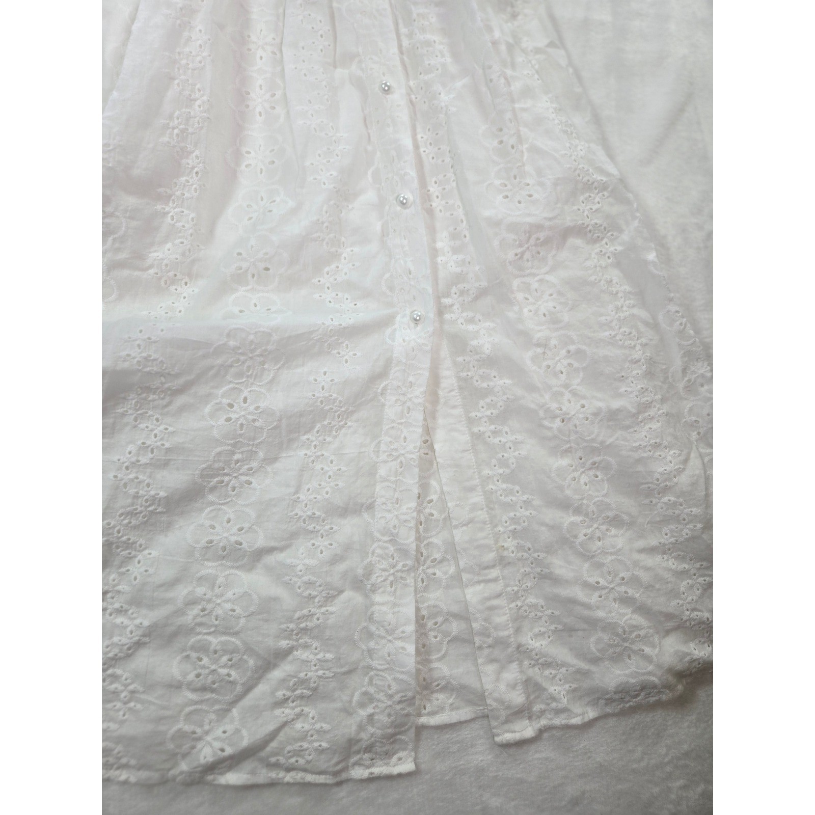 White Eyelet Tie Front Midi Dress Pearl Button Detail Sleeveless Boho Sundress