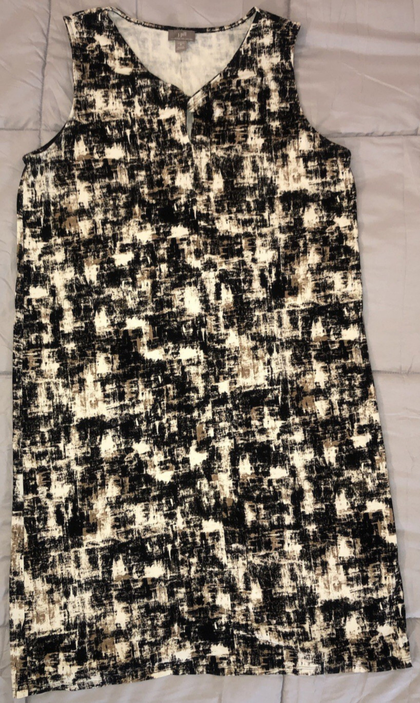 J. Jill Wearever Stretch Dress Sleeveless Black/Beige/White Knit Women’s M
