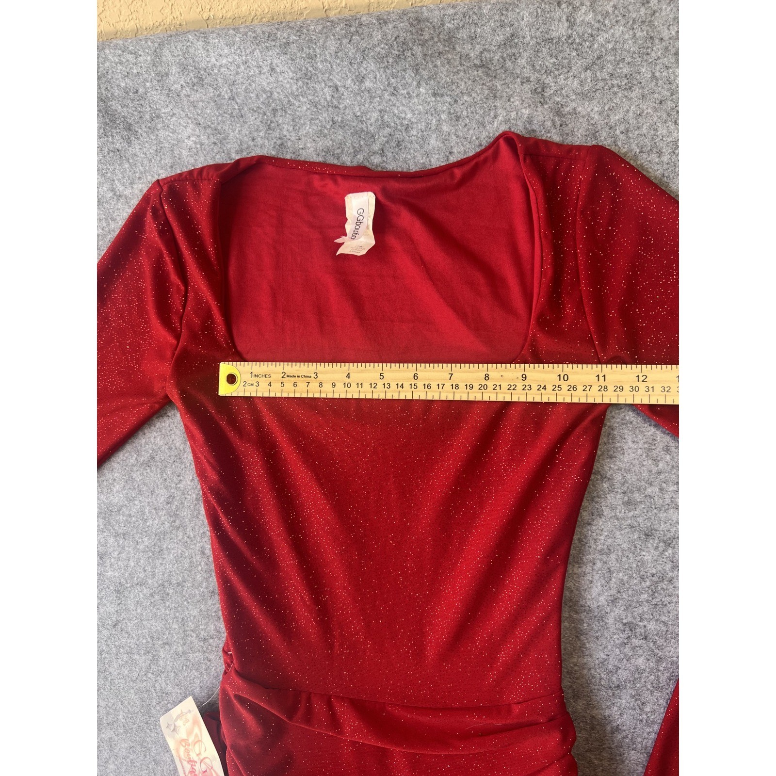 GG Boutique Tiered Ruffle Romper Dress XSmall Red Glitter Long Sleeve Skort