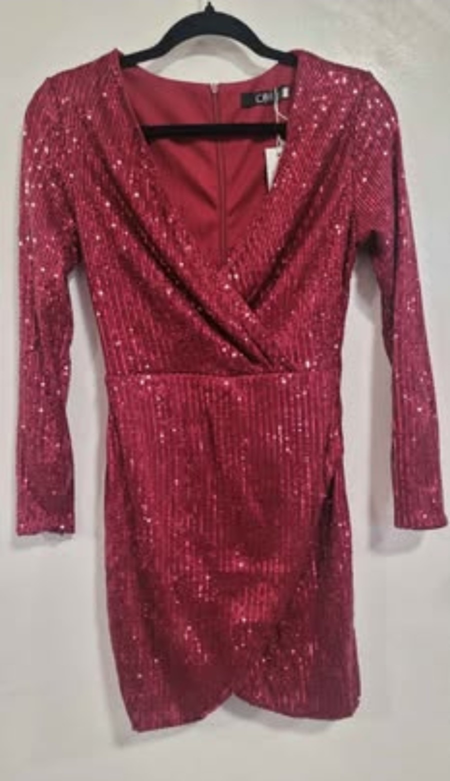 CBR Red Sequin Wrap V-Neck Long Sleeve Short Dress Party/Cocktail Size S