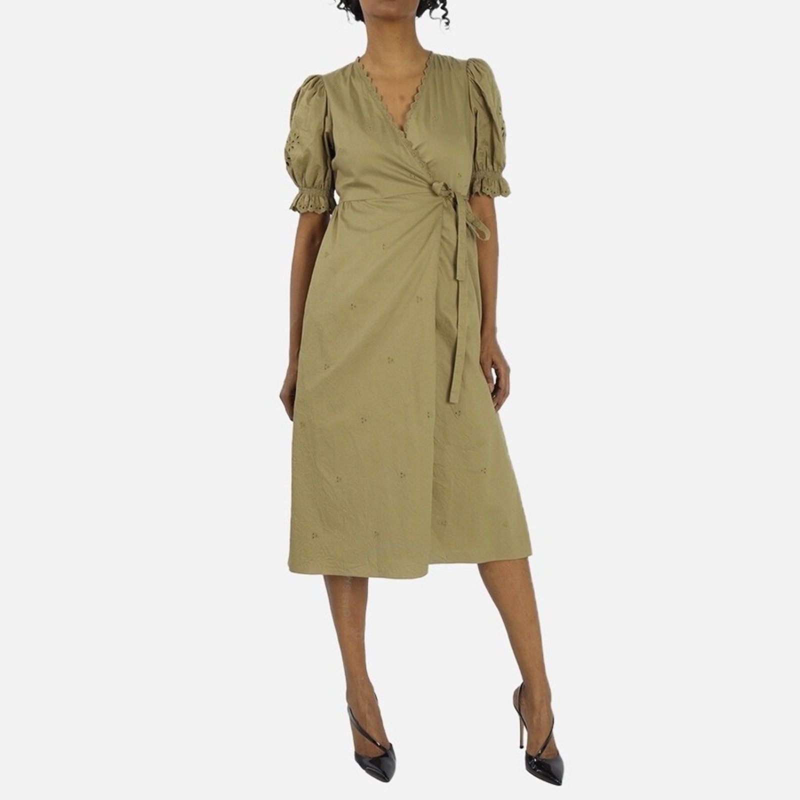 Coach Broderie Anglaise Cotton Wrap Dress in Dark Olive – NWOT – Size 4