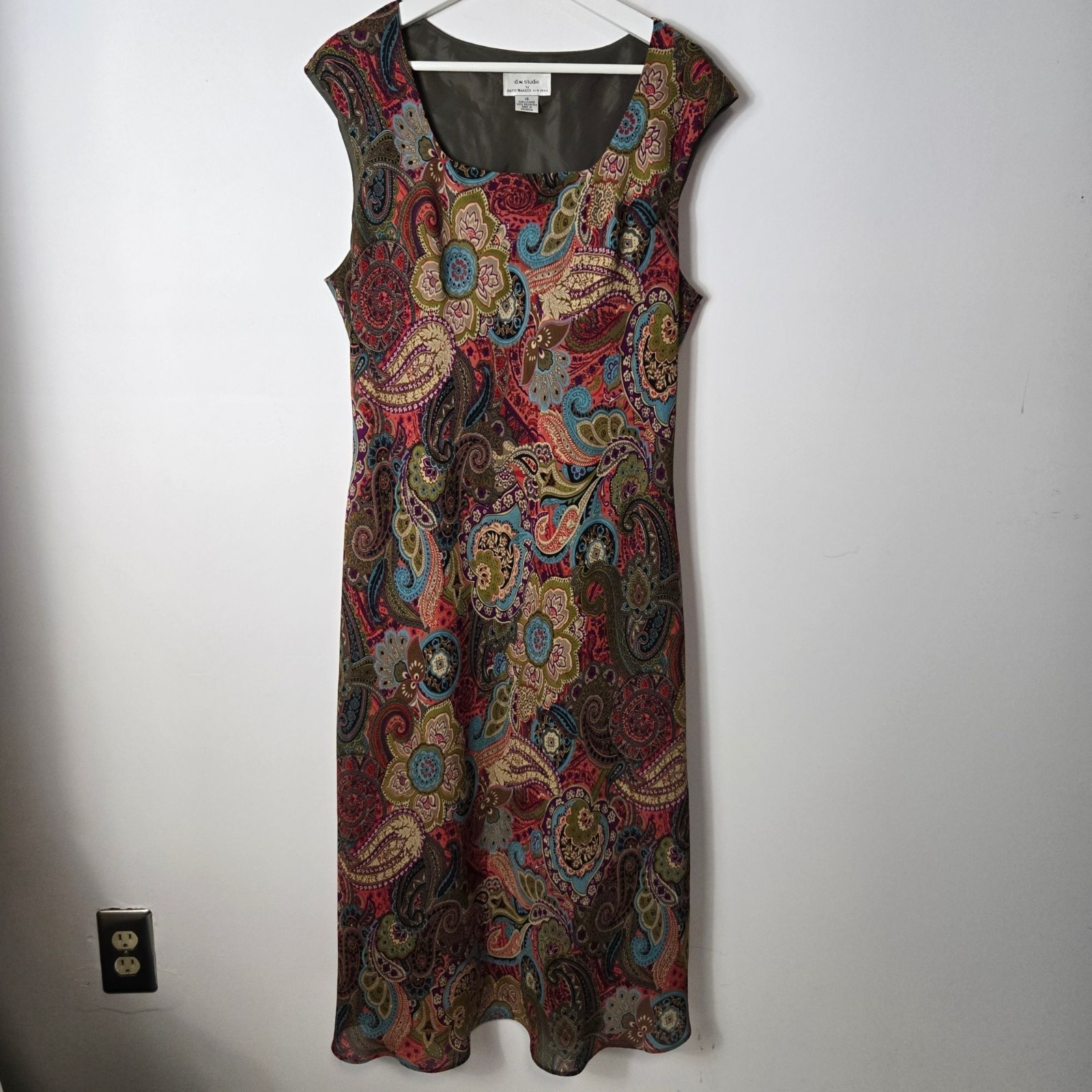 DW Studios by David Warren Size 16 Paisley Print Sheath Dress Sleeveless Lined