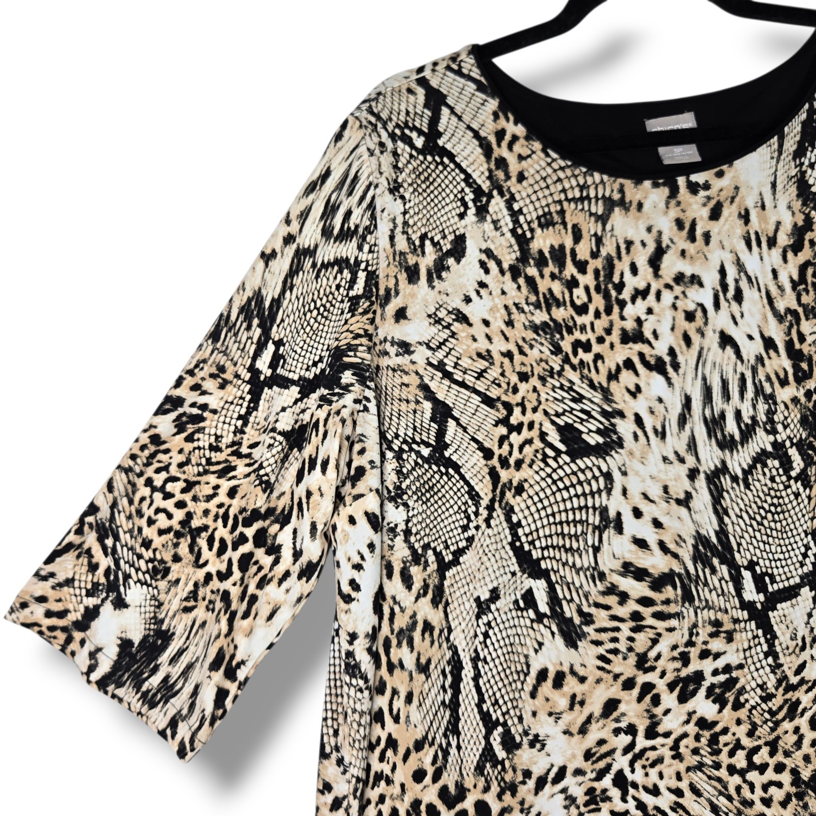 Chico’s Shift Dress Animal Print Elbow Sleeve Knee Length 3P 16 18 Petite XL
