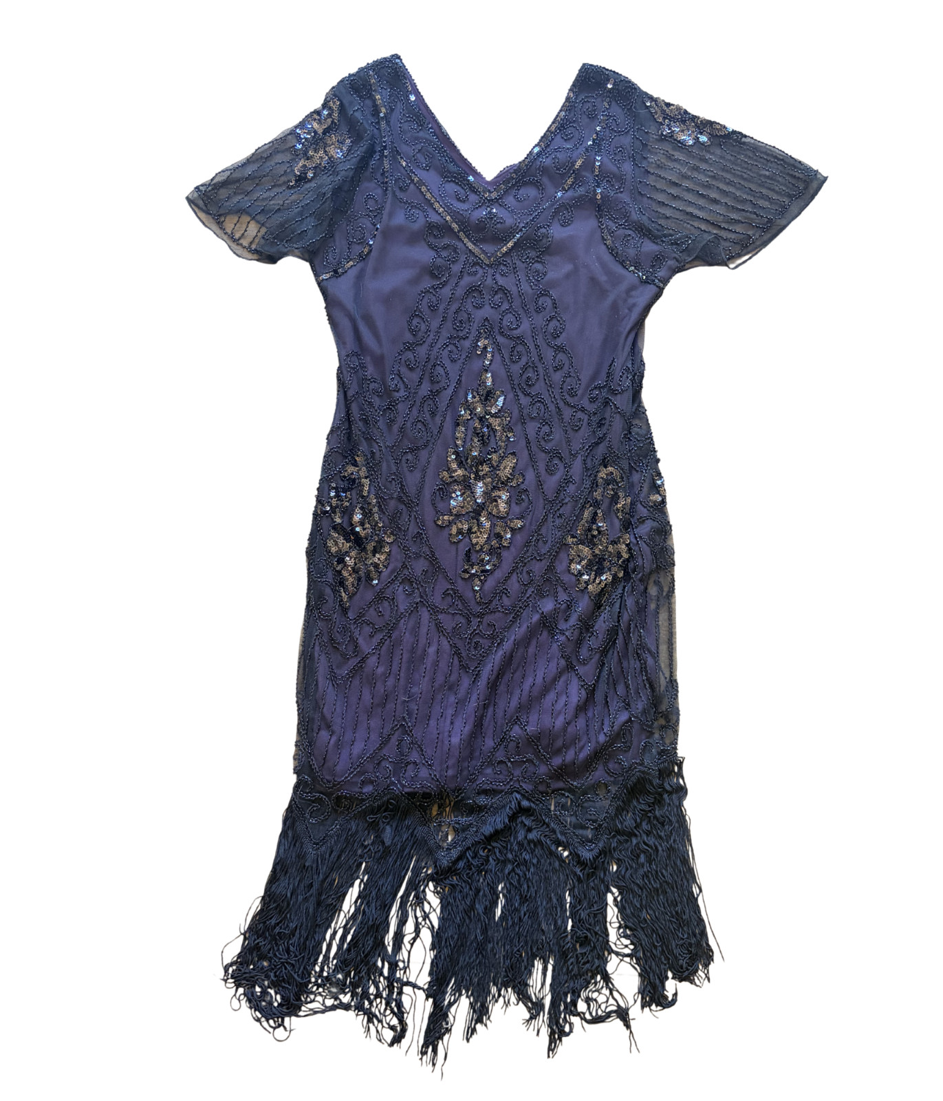 PrettyGuide Women Flapper Dress Large Purple Beaded Sequin Fringe 1920s Gatsby L