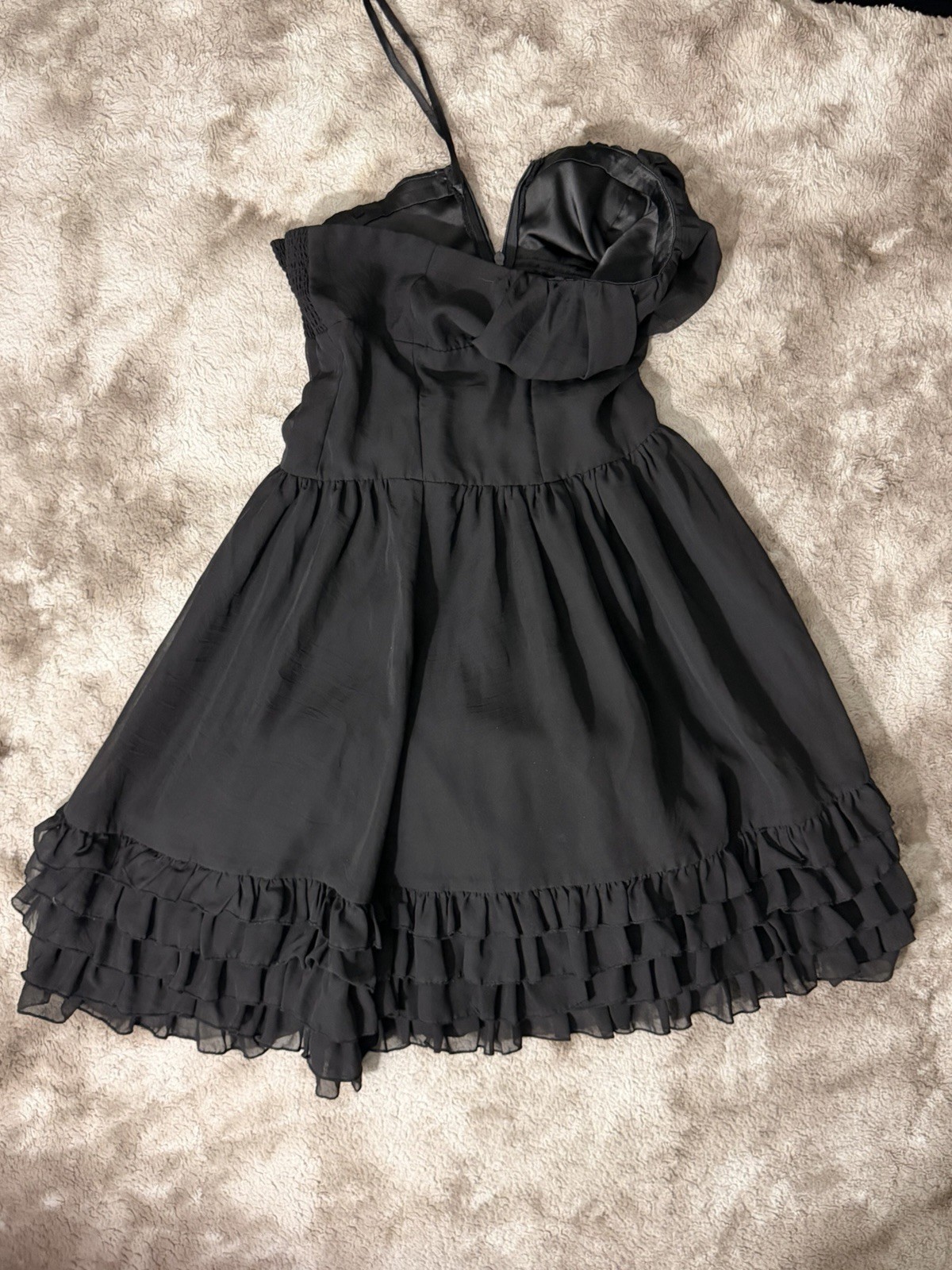 Kensie Girl Black Solid Strapless Smocked Mini Dress Ruffle Hem Sleeveless XS