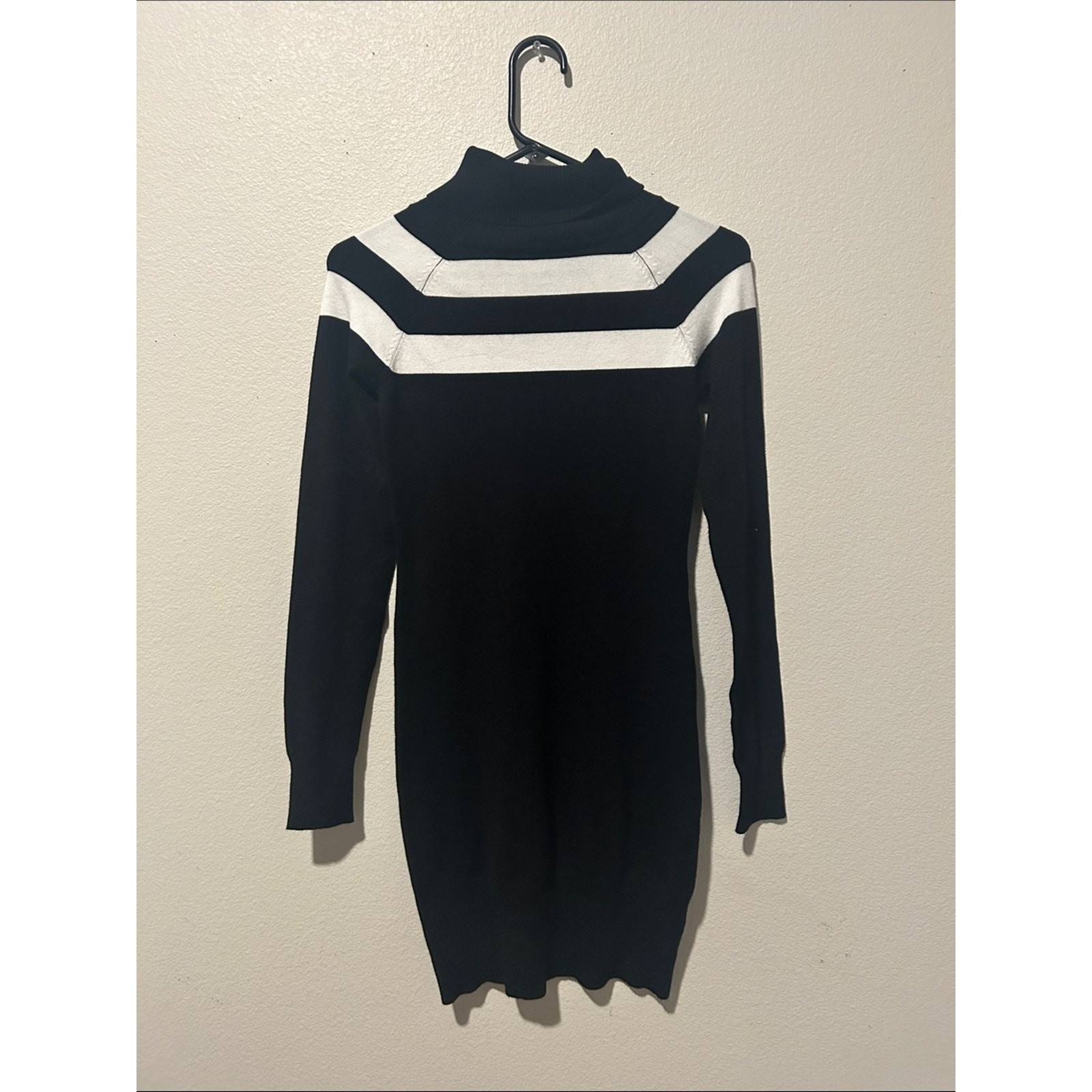 Say What? Black and White Turtleneck Sweater Dress